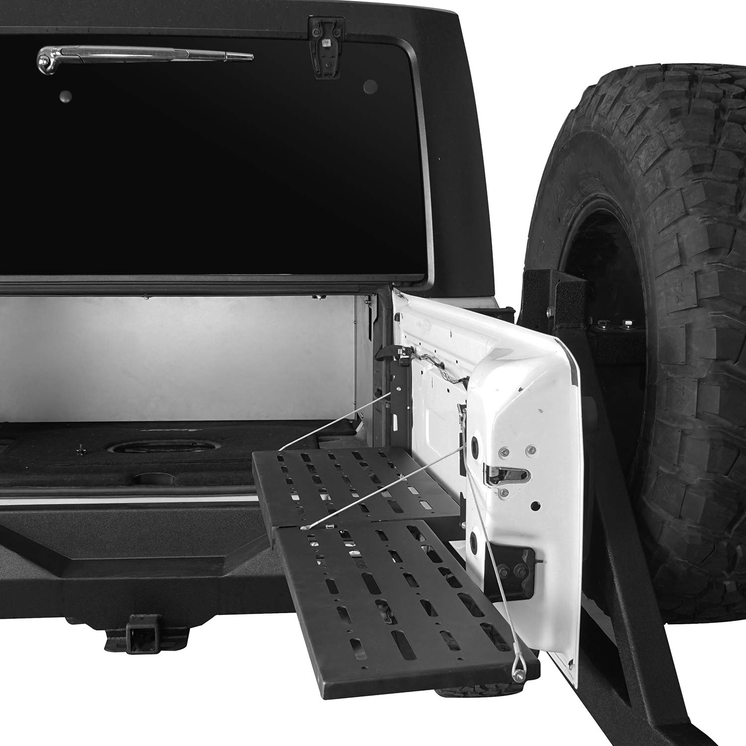 Hooke Road Wrangler JK Tailgate Table - Heavy Duty Camping Cargo Shelf & Storage Rack for Jeep Wrangler JK 2007-2018 (Upgraded Extended Version) | Perfect for Outdoor Adventures, Overlanding & Tailgating Parties