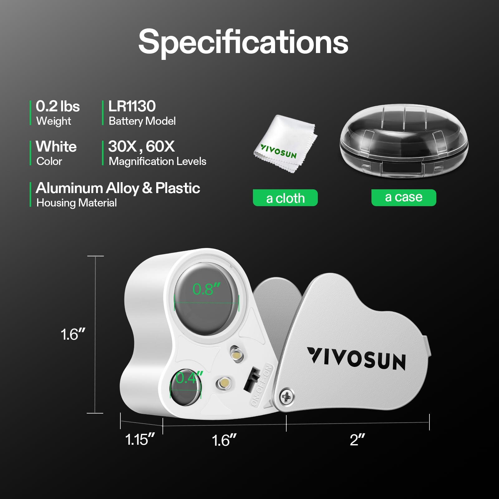 VIVOSUN 2-Pack 30X 60X Illuminated Jewelers Loupe with LED Light - Foldable Magnifying Glass for Jewelry, Gems, Watches, Coins & Stamp Collecting - Perfect for Hobbyists, Antique Appraisals & Close Inspection Work