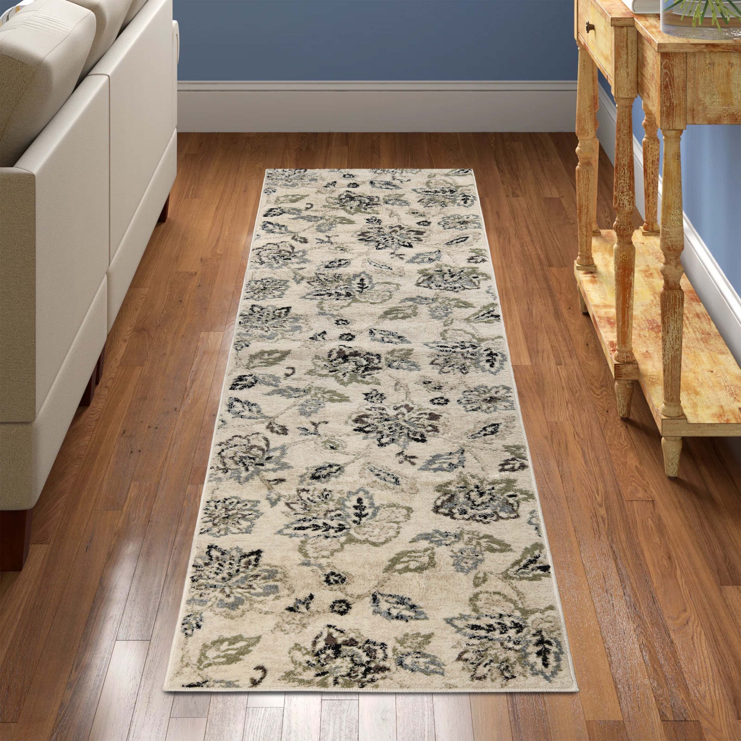 Jacobean Floral Modern Farmhouse Indoor Area Rugs & Runner Rugs - Soft Non-Slip Living Room Bedroom Decor for Cozy Home