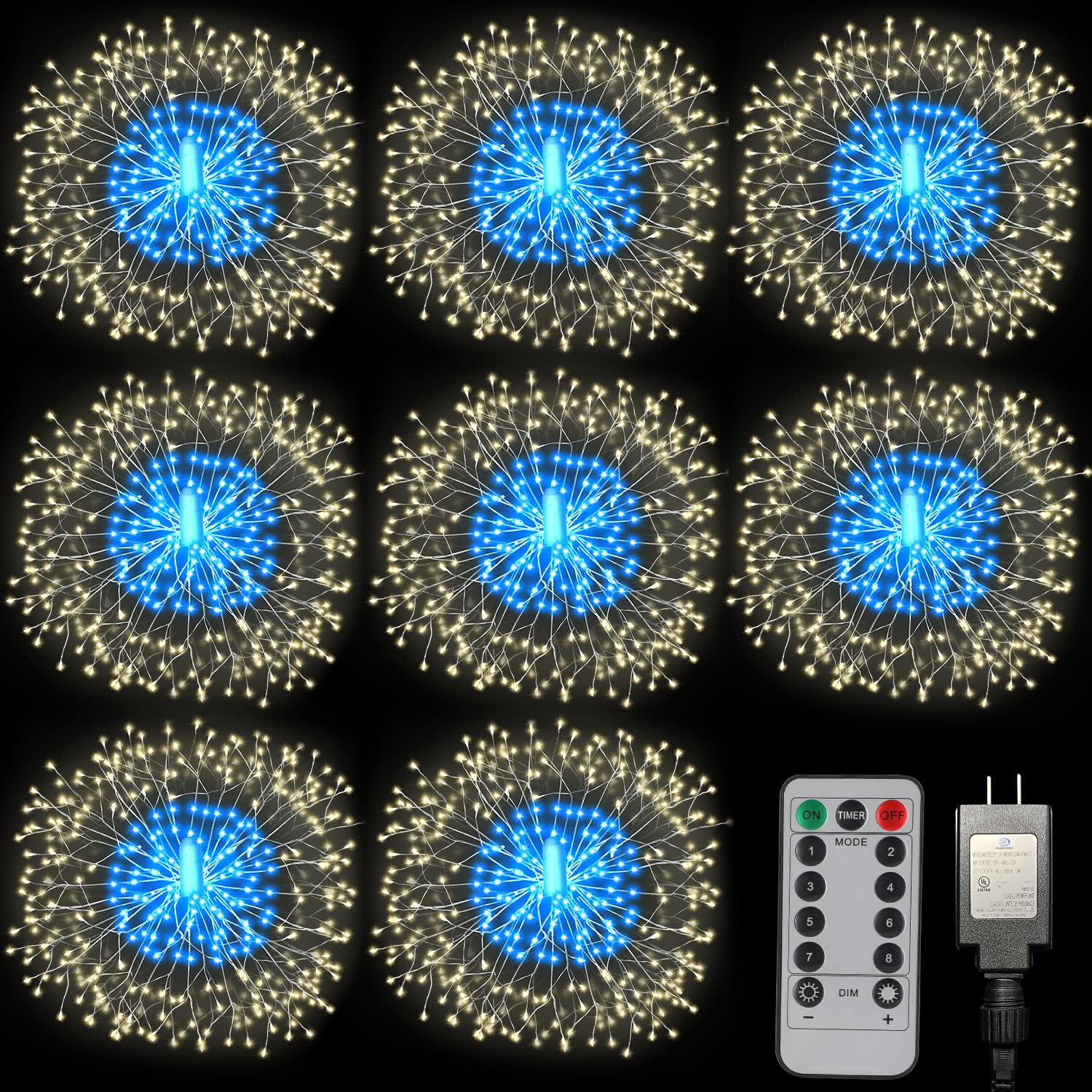 180 LED Copper Wire Starburst Fairy Lights - 8 Pack with Remote Control, Waterproof Outdoor Hanging Lights for Garden, Party, Christmas Decor | Indoor & Outdoor Decoration, Patio, Backyard, Wedding, Holiday Lighting