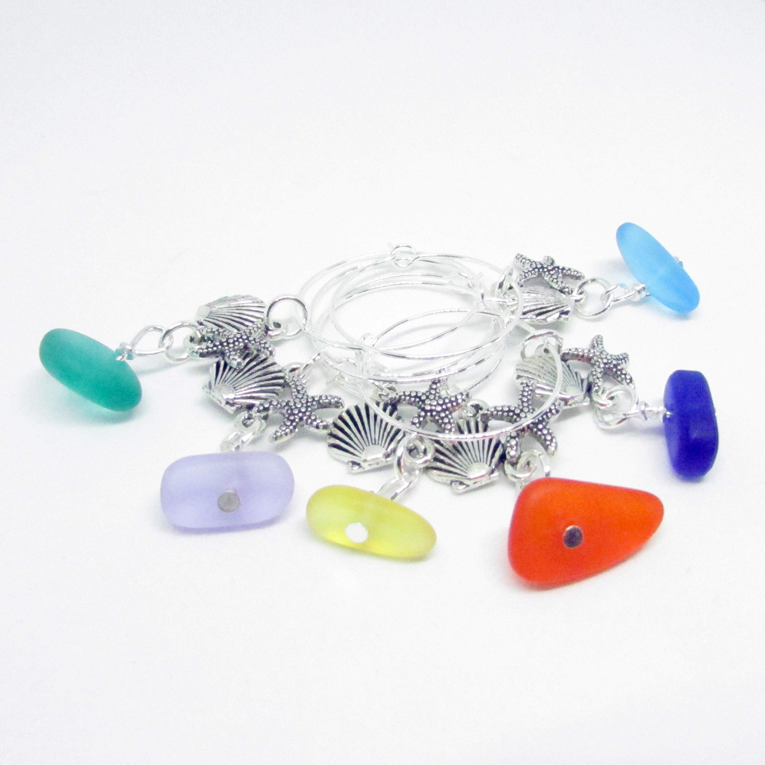 Sea Glass Wine Glass Charms Set of 6 - Starfish & Seashell Cocktail Charms for Beach Party Favors - Unique Gifts for Women - Valentine's Day, Bridal Shower & Summer Wedding Decor - Perfect for Beach Themed Parties, Girls Night Out & Coastal Home Decor