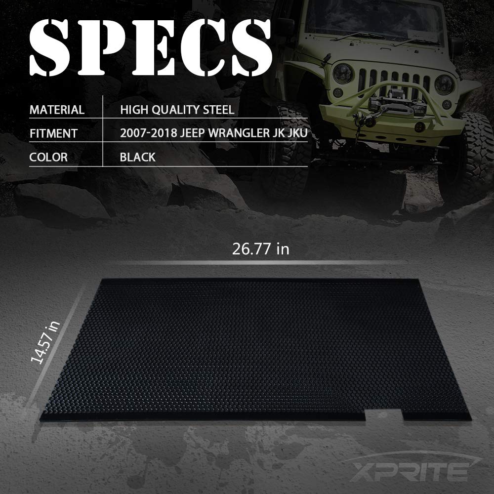 Xprite Black Aluminum Alloy Mesh Grille Insert for Jeep Wrangler JK & JKU (2007-2018) - Matte Front Hood Replacement | Off-Road Protection & Stylish Upgrade for Adventure Enthusiasts