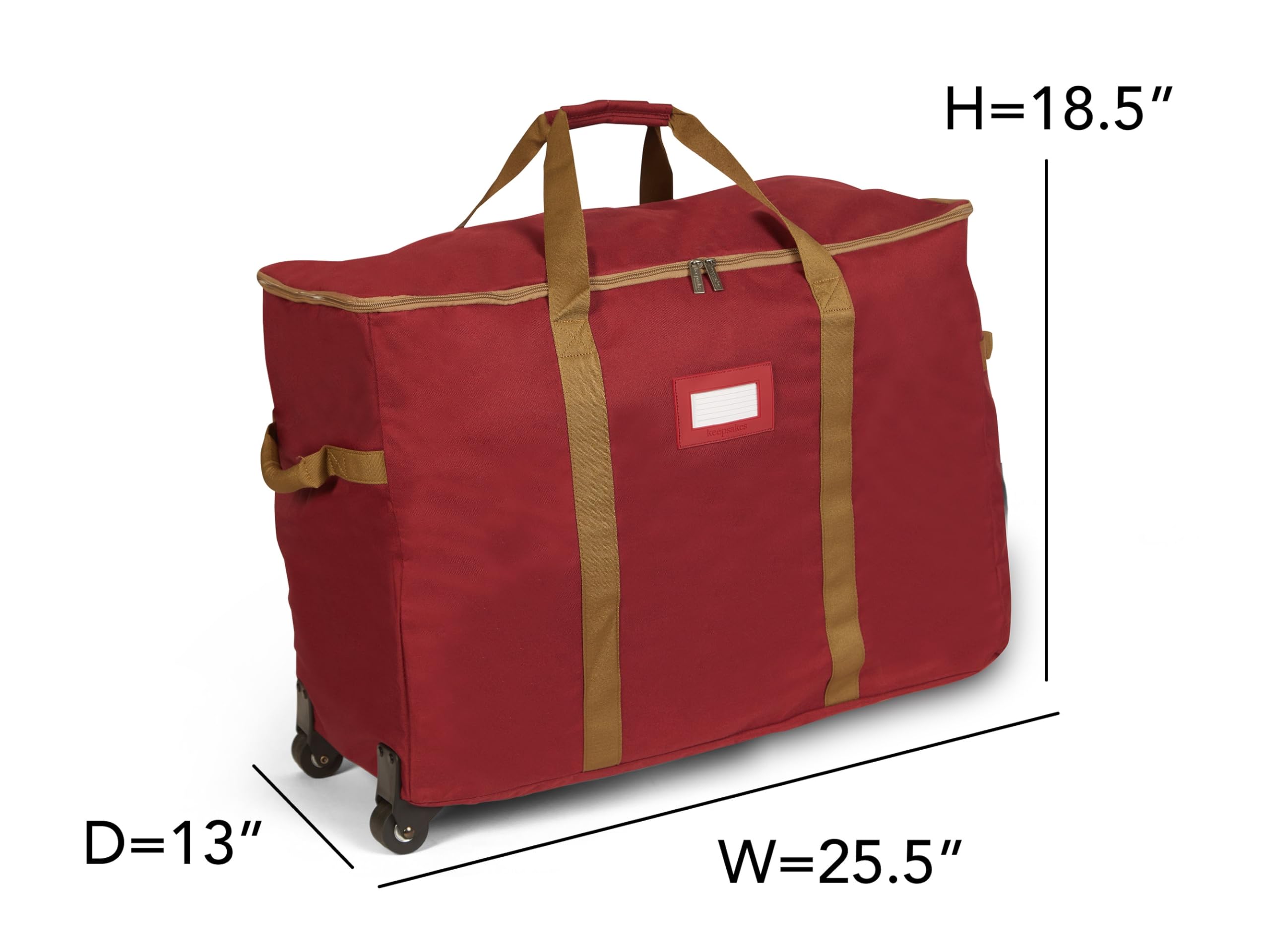 Covermates Keepsakes Rolling Adjustable Ornament Storage Bag with Carrying Handles - Padded Protection & Dual Wheels for Christmas Decorations - Holiday Organizer for Tree Ornaments, Wreaths & Seasonal Decor (Red)