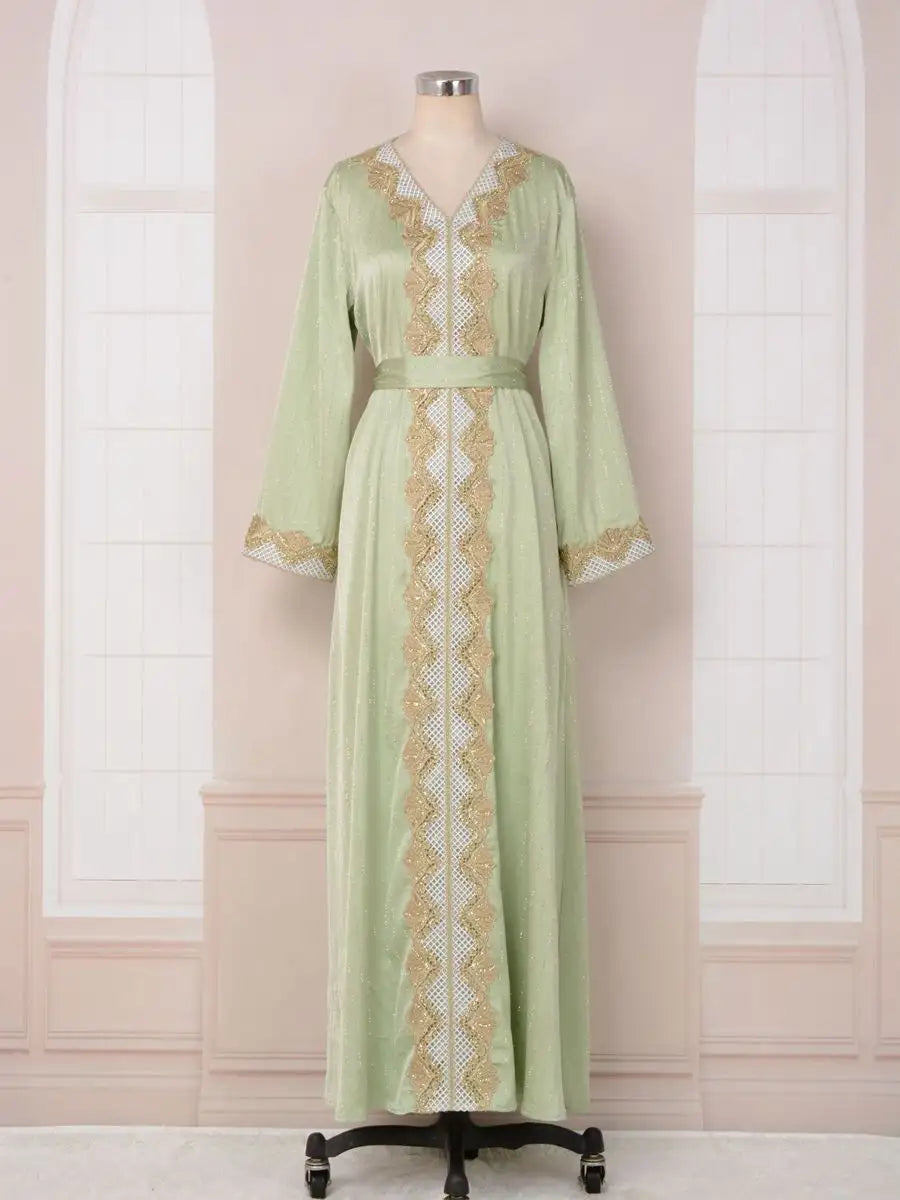 Hotfix Rhinestone Eid Dress for Muslim Women - Elegant Caftan Kaftan Dress for Eid al-Fitr & Special Occasions