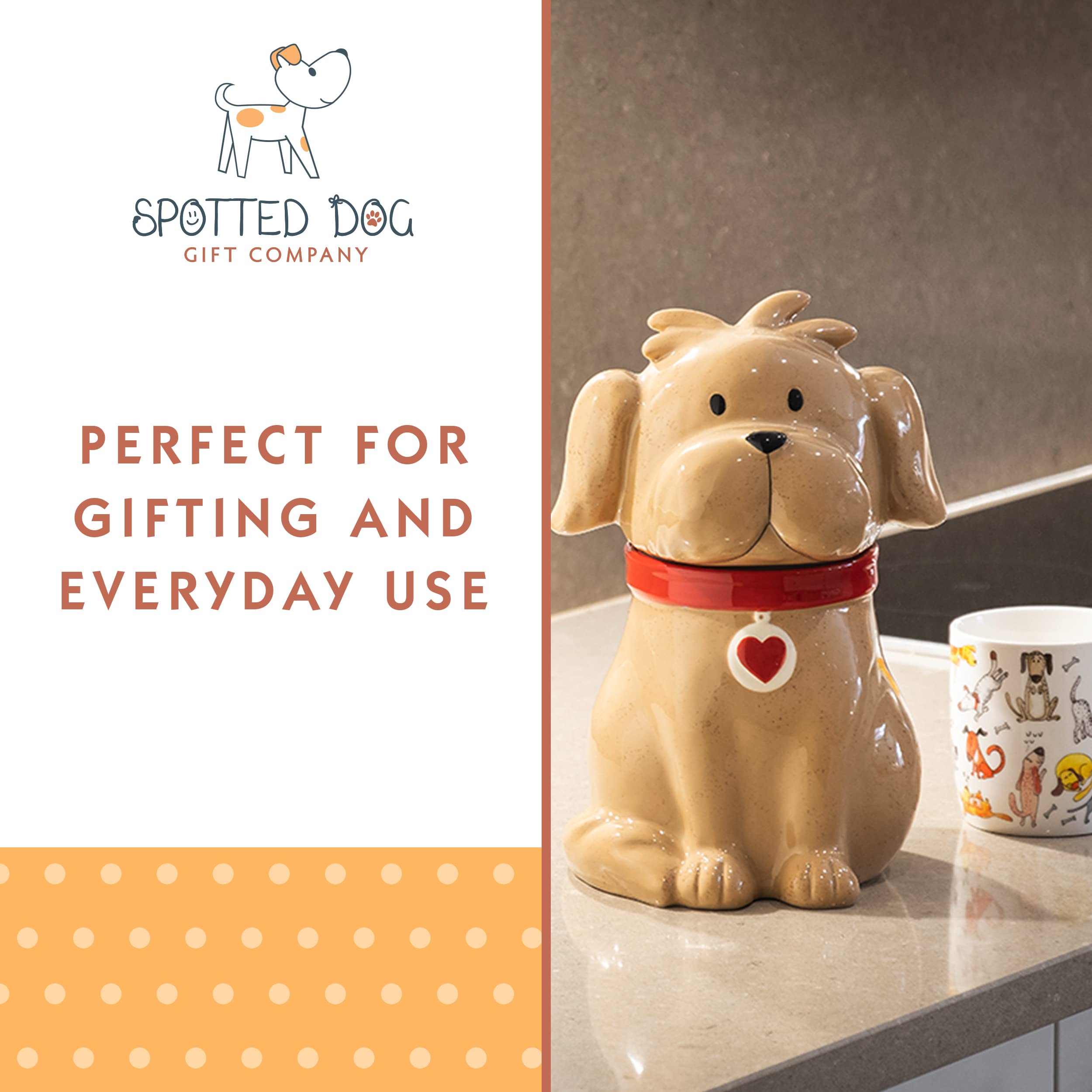 SPOTTED DOG GIFT COMPANY Ceramic Cookie Jar with Lid - Large Dog-Themed Biscuit Storage Canister for Kitchen, Cute Novelty Dog Decor & Perfect Gift for Dog Lovers - Ideal for Cookies, Treats & Kitchen Organization