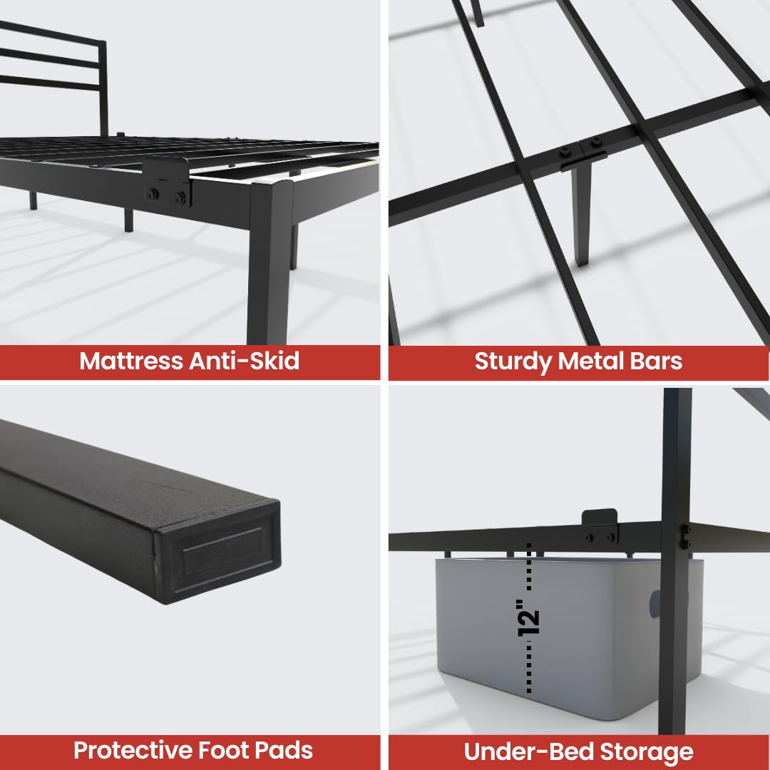 Golden Gate Beds Metal Bed Frame - Heavy Duty Steel Platform Base with Storage Space, No Box Spring Needed | Sturdy Mattress Foundation | Easy Assembly | Full Size Black Minimalist Design | Perfect for Small Bedrooms, Guest Rooms & Modern Apartments