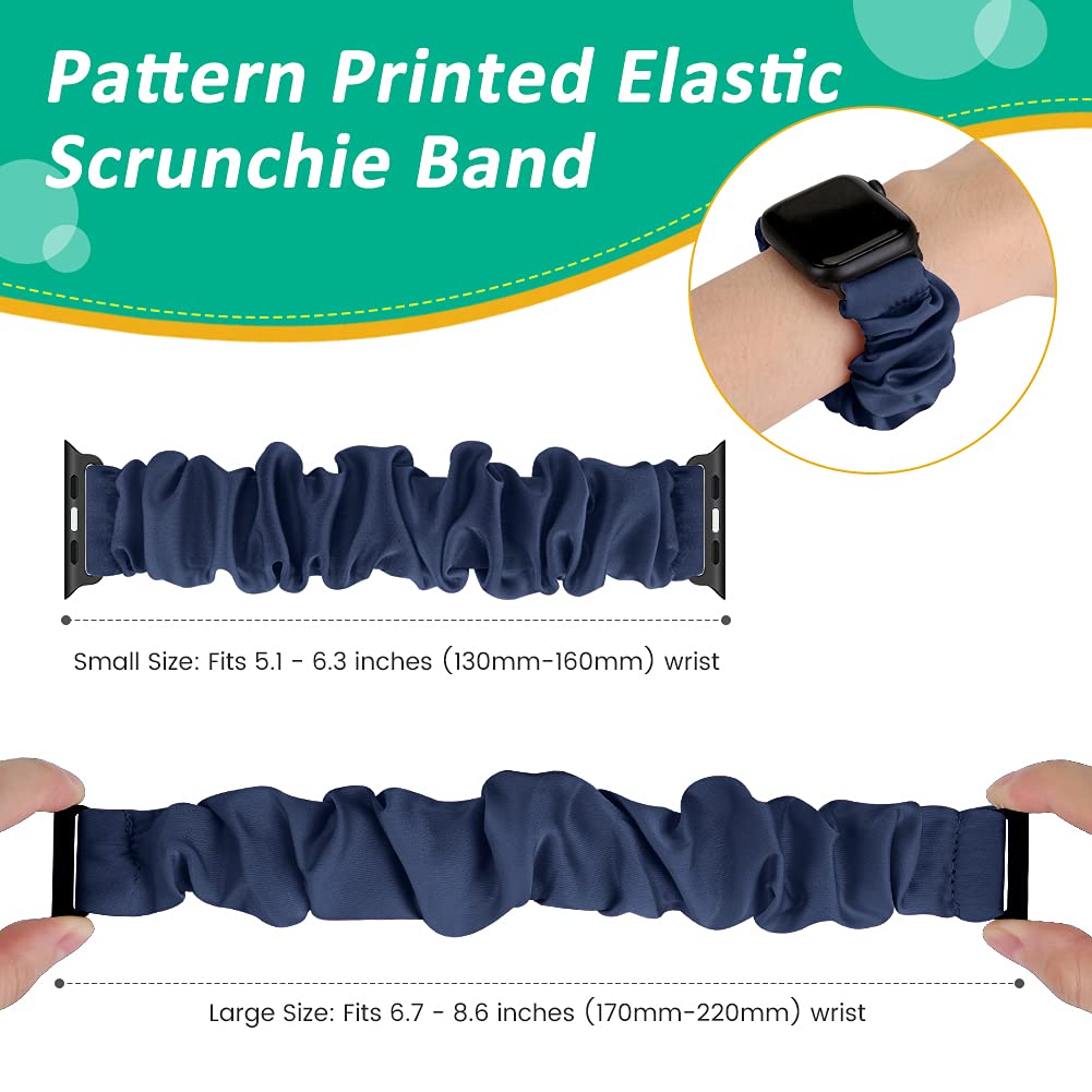 3 Pack Apple Watch Bands for Women - Soft Fabric Scrunchies Compatible with iWatch Ultra 2/Series 10/9/8/7/6/5/4/3/2/1/SE (38mm-49mm) - Stylish Printed Wristbands for Workout, Office & Everyday Wear