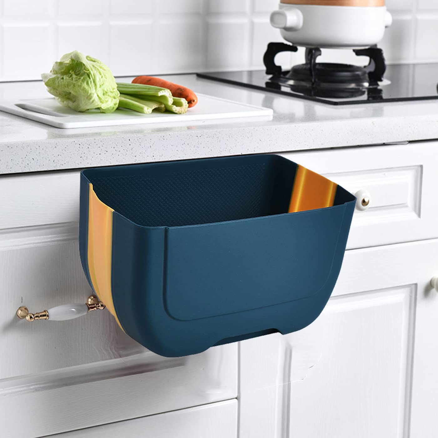 Foldable Hanging Kitchen Trash Can - 3L Collapsible Mini Waste Bin for Cabinet Door, Car, Bedroom & Bathroom | Space-Saving Solution for Small Spaces (Blue) - Perfect for Apartments, RVs, Dorm Rooms & Compact Kitchens