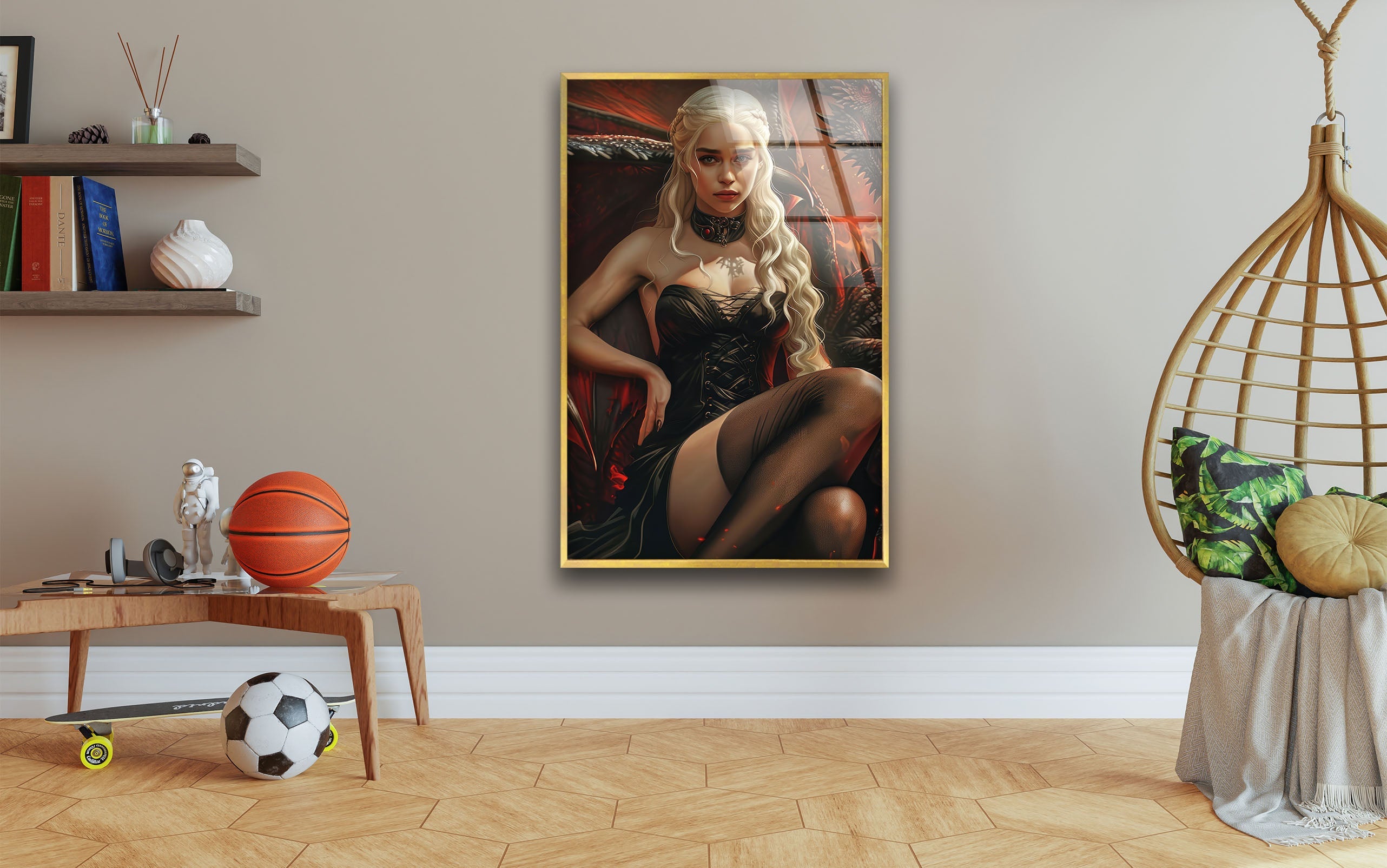 Daenerys Targaryen Glass Wall Art - Handmade Dragon Queen Decor for Game of Thrones Fans - Perfect for Living Room, Bedroom, or Office Decor
