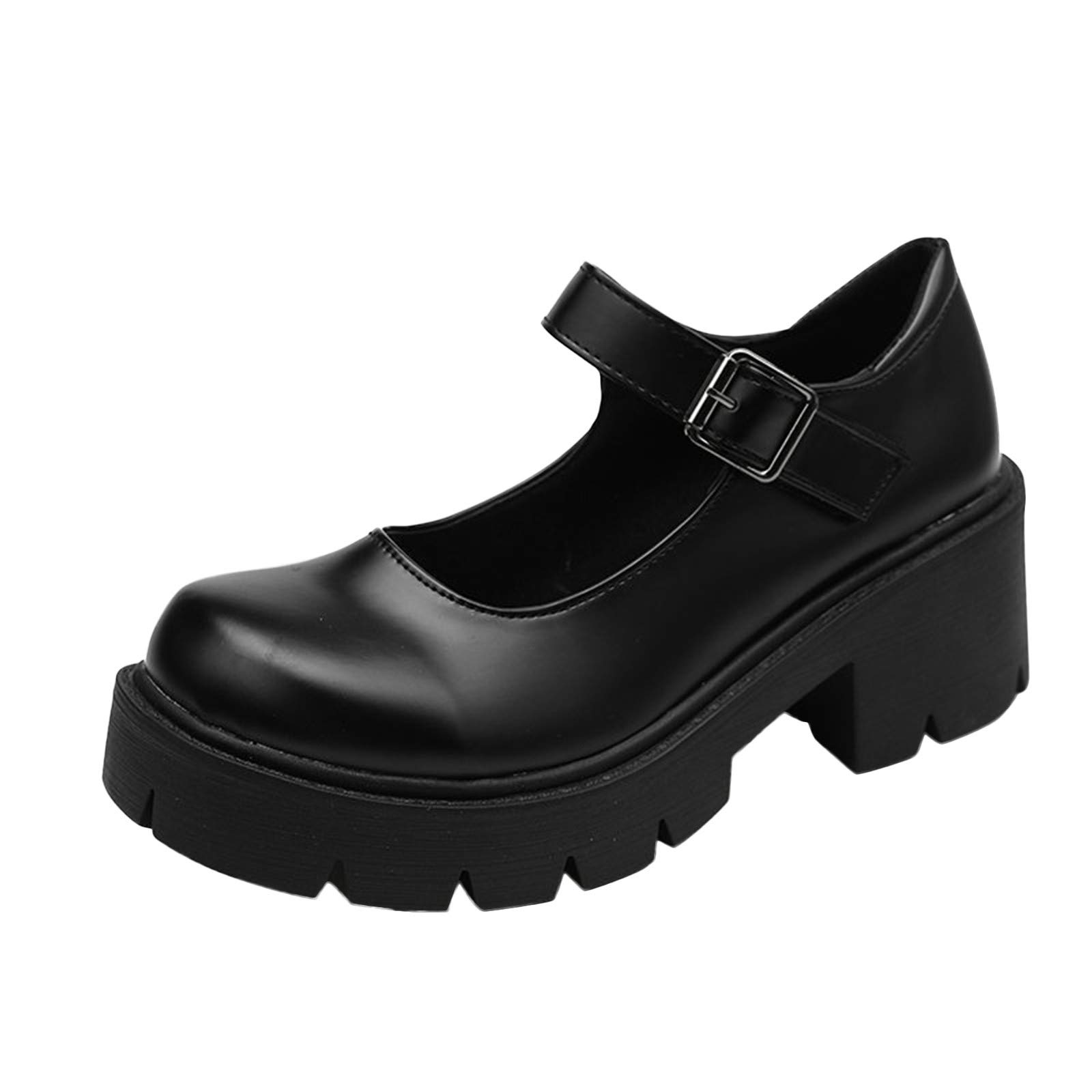 Women's Leather Platform Heels - Vintage Dressy Casual Shoes for Hiking & Outings (Black, 6)