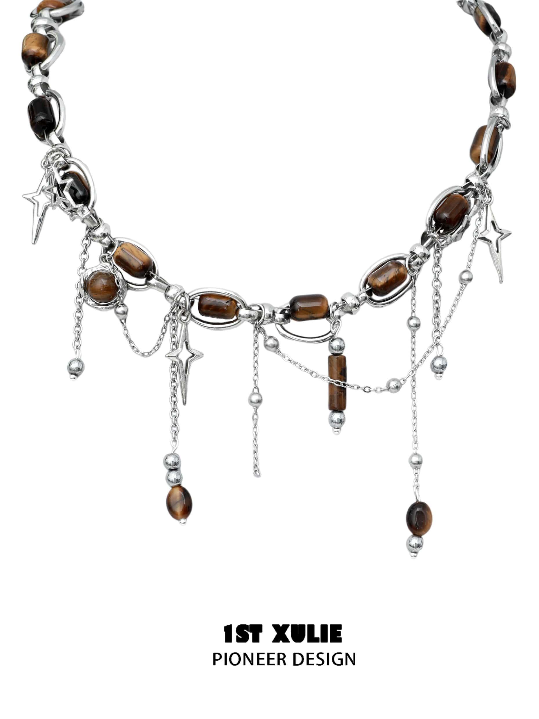 Desert Sunset Tiger Eye Stone Tassel Necklace - Boho Chic Jewelry for Women - Perfect for Festivals, Beach Vacations & Everyday Wear