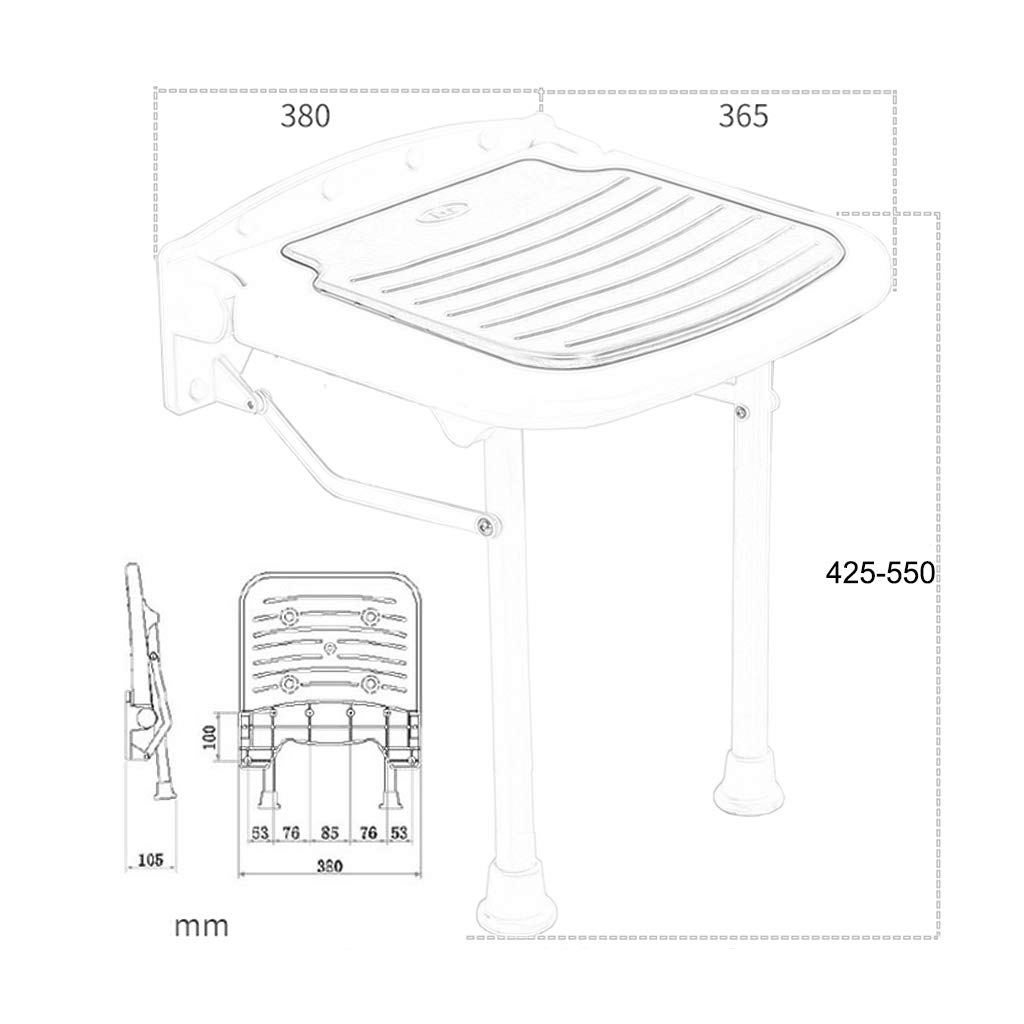 Foldable Wall-Mounted Shower Seat with Metal Support Legs - Adjustable Bathroom Shower Chair for Elderly & Disabled - Non-Slip Fold Up Bath Bench for Safe Showering (Ideal for Small Bathrooms & Mobility Assistance)