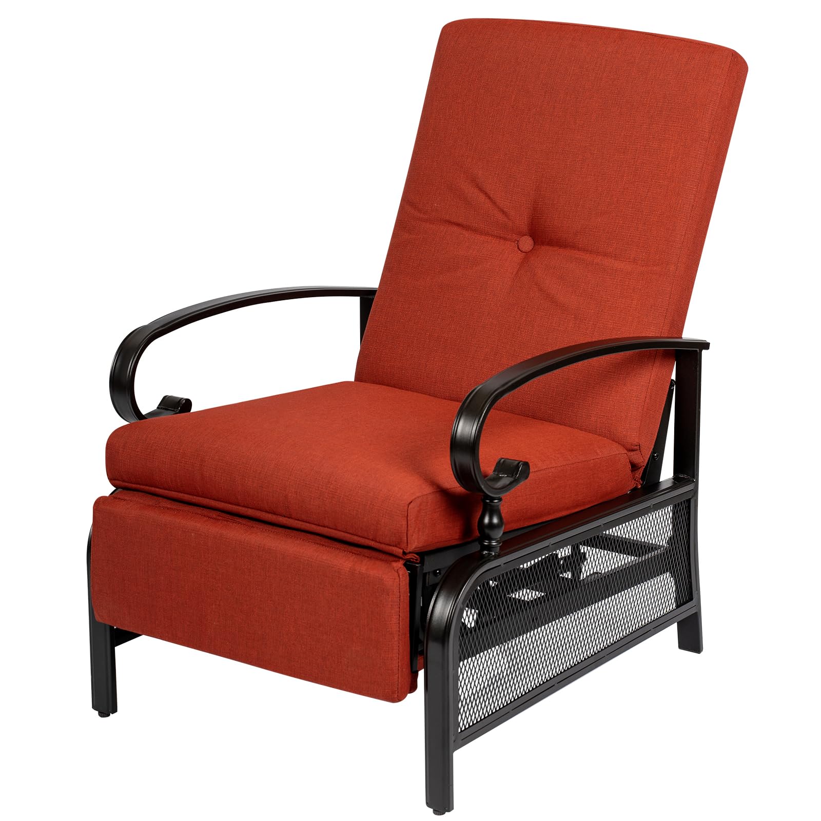 Oakcloud Adjustable Outdoor Lounge Chair - Metal Patio Recliner with Removable Cushions (Red) - Perfect for Backyard, Poolside & Beach Relaxation