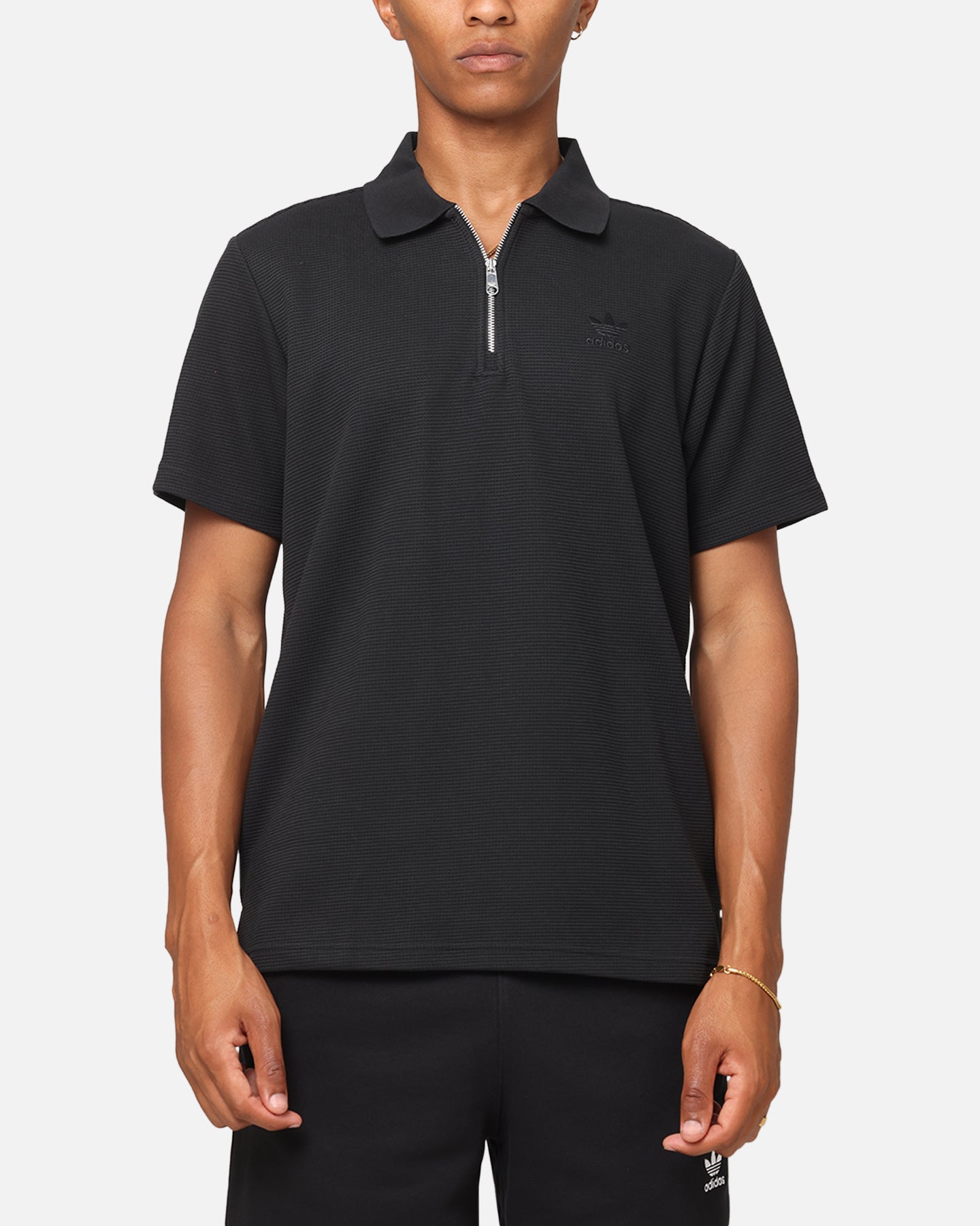 Adidas Essentials Waffle Polo T-Shirt for Men - Black Cotton Short Sleeve Casual Shirt - Perfect for Gym, Workout, and Everyday Wear