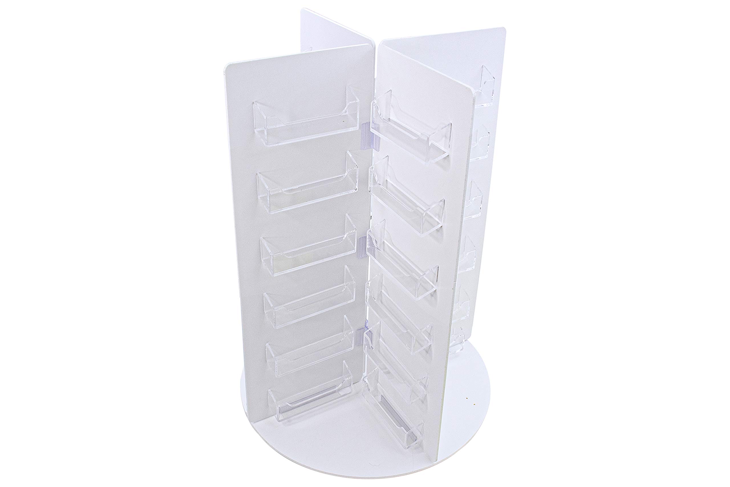 Clear Acrylic Spinning Business Card Holder with White PVC Base - 48 Slot Desk Display for 3.5