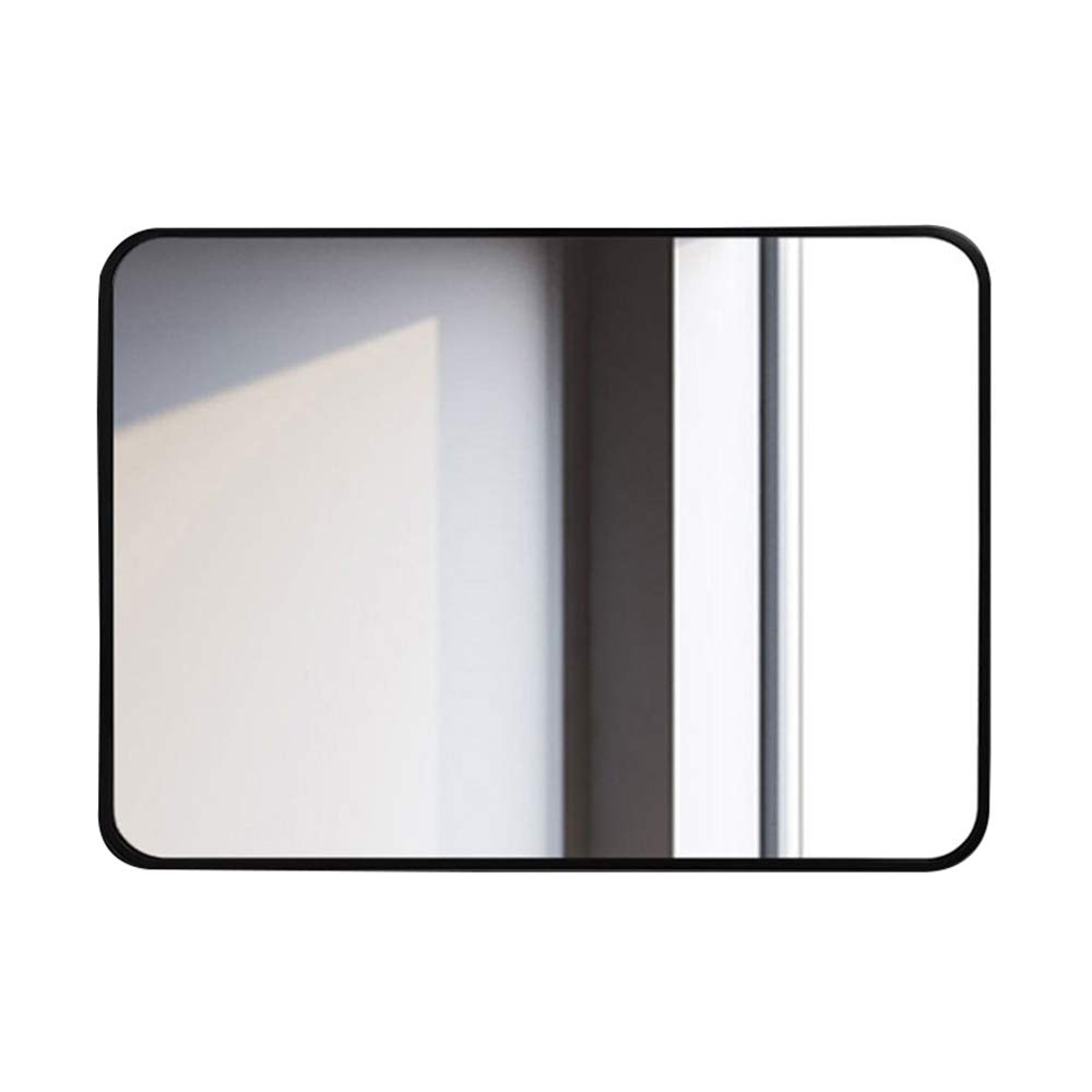 YHMT 70X90cm Wall Mounted Bathroom Mirror with Metal Frame - HD Silver European Style Rectangular Vanity Mirror with Rounded Corners for Makeup & Sink Area - Shatterproof & High Clarity for Home Decor, Bedroom, Bathroom, and Dressing Room