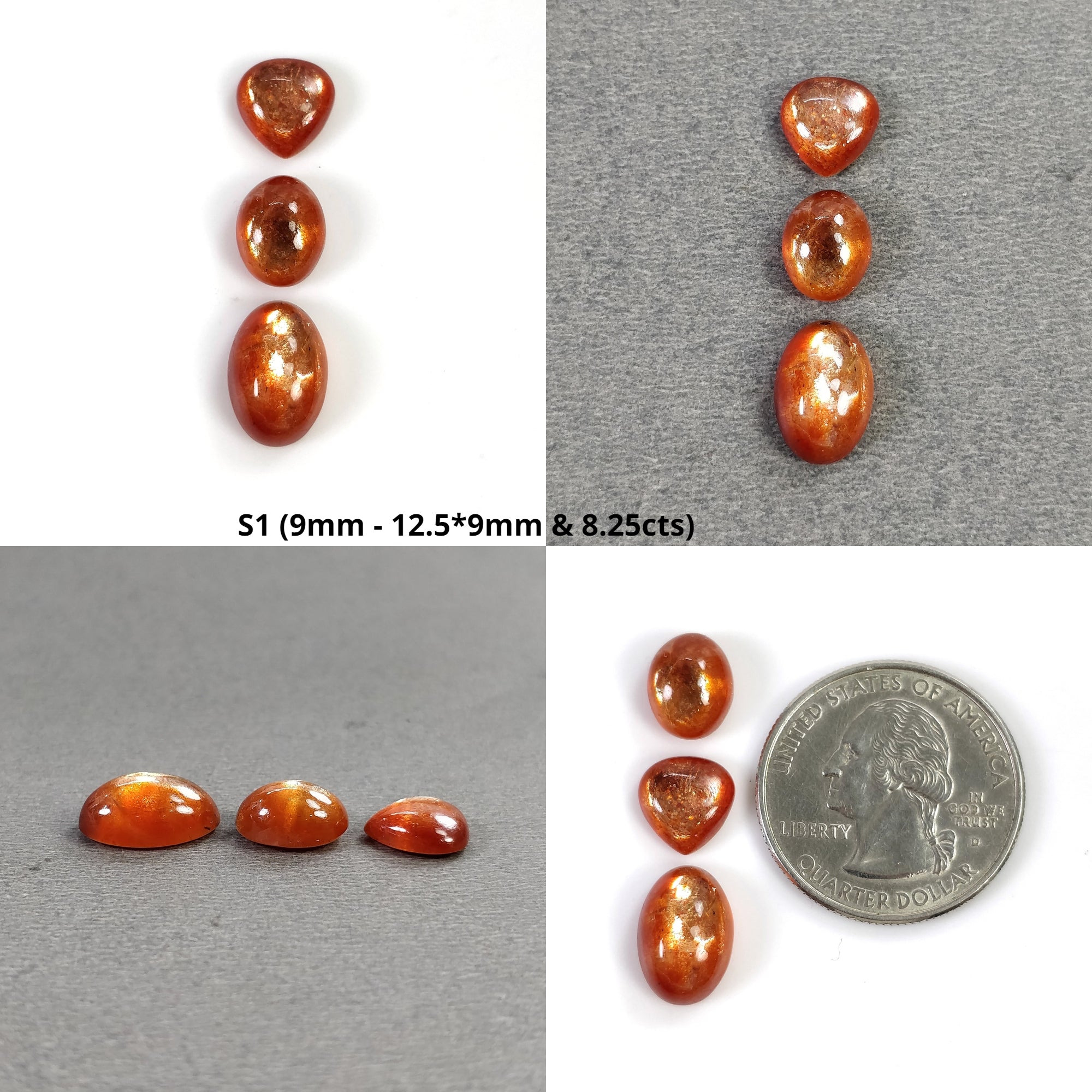 Natural Untreated Chatoyant Orange Sunstone Gemstone Cabochon - 2pcs or 3pcs Oval Shape for Jewelry Making, Healing Crystals & Spiritual Gifts
