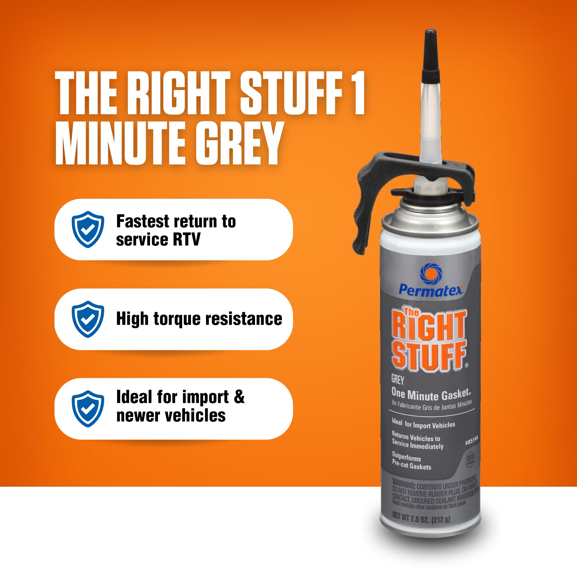 Permatex 85144 The Right Stuff 1 Minute Grey Gasket Maker - 7.5 oz High-Temp RTV Silicone Sealant for Automotive, Marine & Industrial Use - Fast Curing, Oil Resistant, Durable Adhesive for Gaskets & Seals