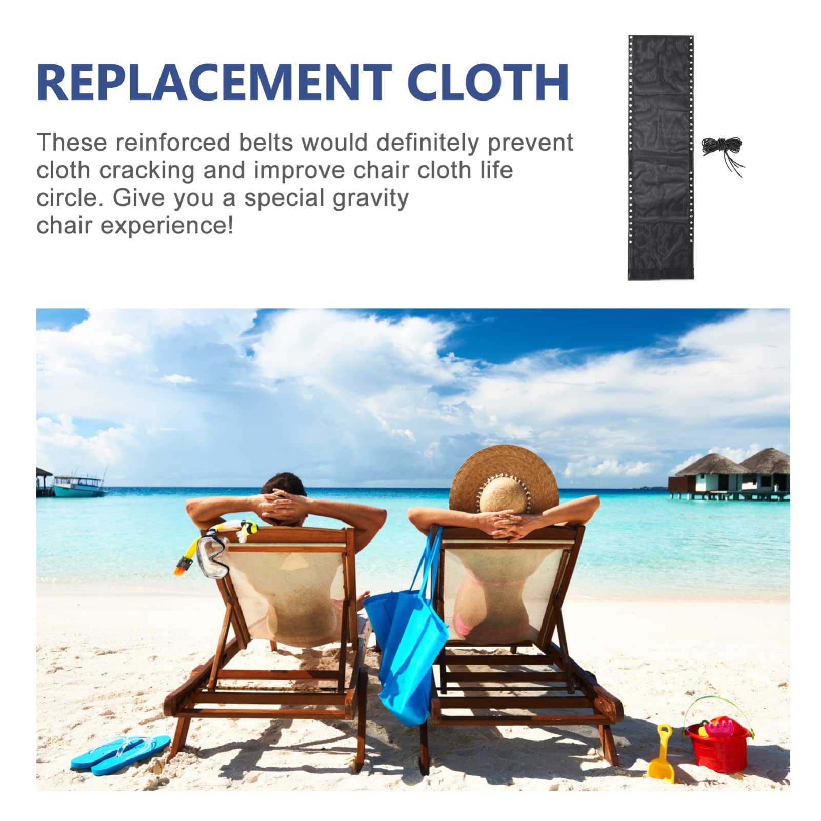 Cabilock Beach Chair Replacement Fabric - Heavy Duty Black Outdoor Chair Cover for Lounge, Recliner & Folding Chairs | Durable Outdoor Accessories for Patio, Poolside, Camping & Beach Relaxation