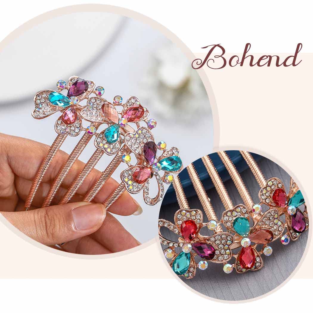 Bohend Rhinestone Hair Comb - Crystal Bridal Hair Accessories for Women & Girls (Multicolor) | Wedding, Prom, Party & Special Occasion Hairstyle Enhancer