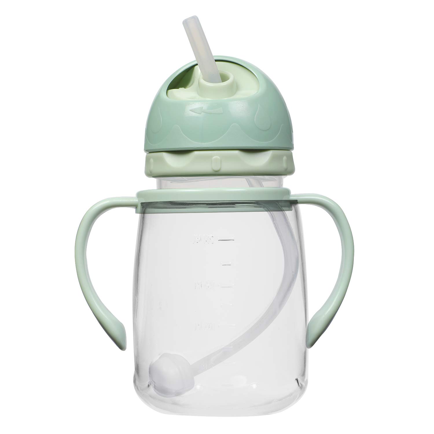 Spill-Proof Kids Water Bottle with Gravity Ball Straw & Handles - 250ml Transparent Green Baby Cup | Ideal for Toddlers, Daycare, Travel & Outdoor Activities