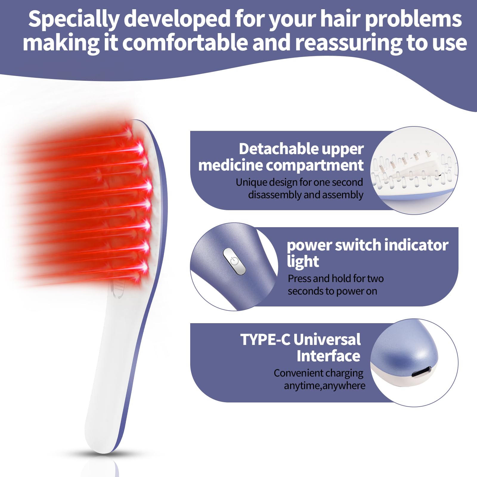 Laser Hair Growth Comb for Women & Men - Electric Scalp Massager with Laser Therapy Technology to Stimulate Hair Regrowth | At-Home Hair Care Device for Thinning Hair & Scalp Health