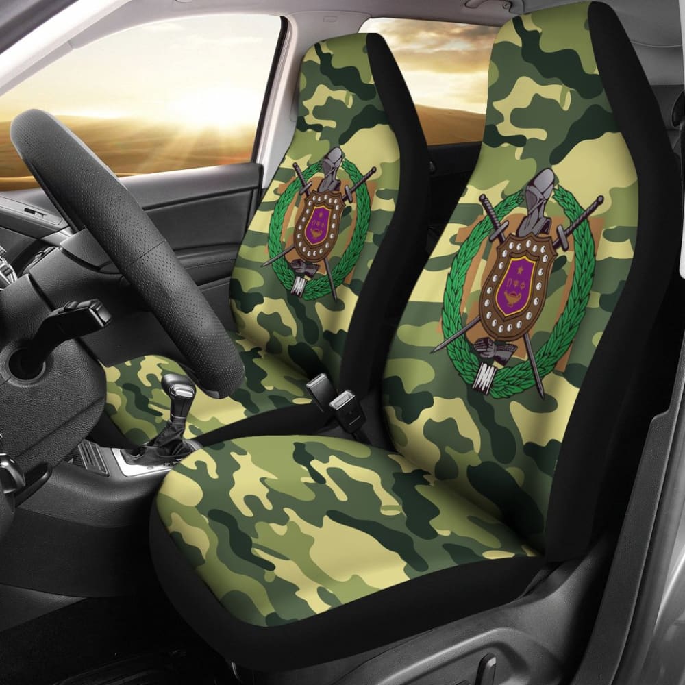 Premium Green Camouflage Omega Psi Phi Car Seat Covers - Durable & Stylish for Fraternity Members - Perfect for Cars, Trucks & SUVs