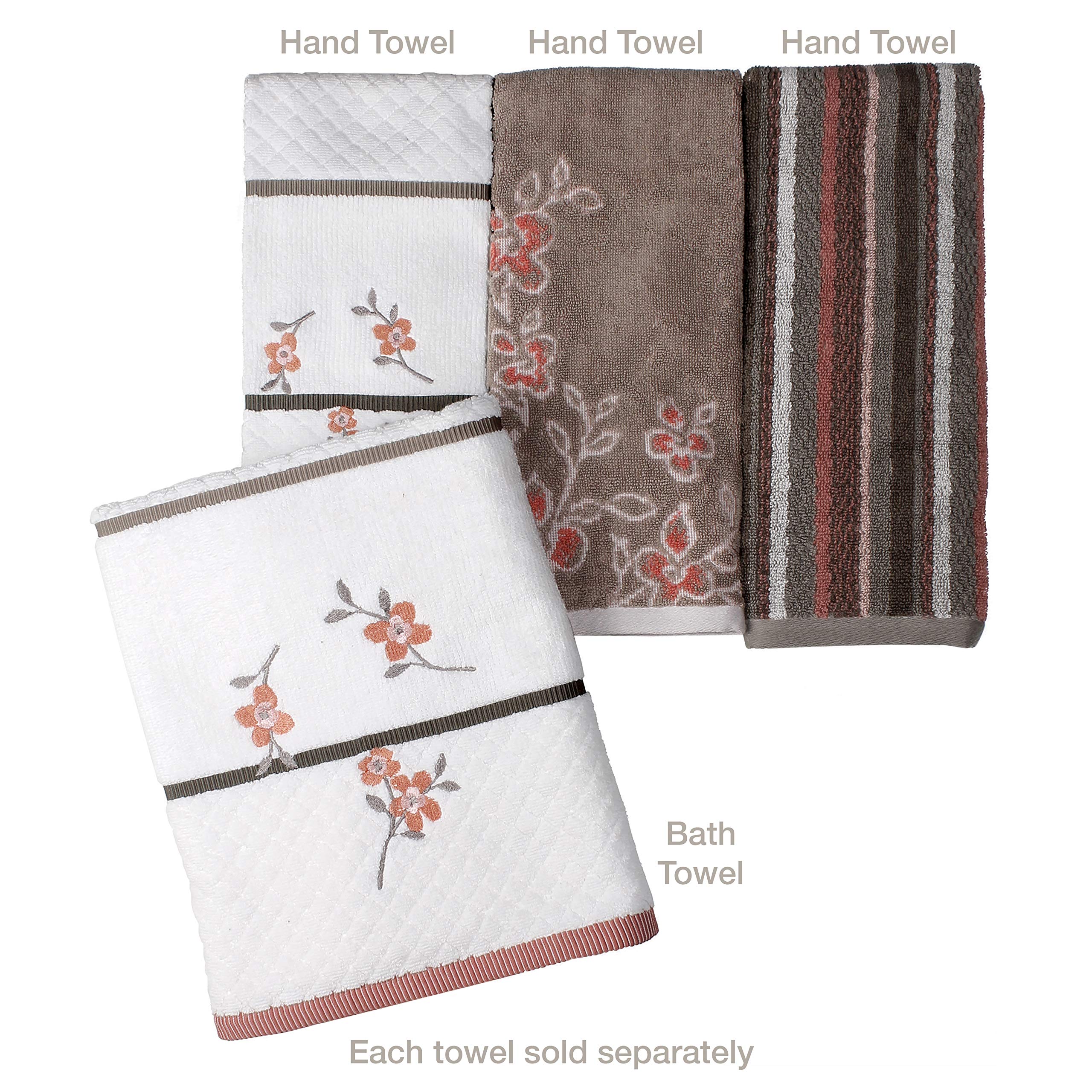 SKL Home Coral Garden Stripe Hand Towel - Soft Absorbent Cotton Bath & Kitchen Towels for Bathroom, Spa, and Guest Use