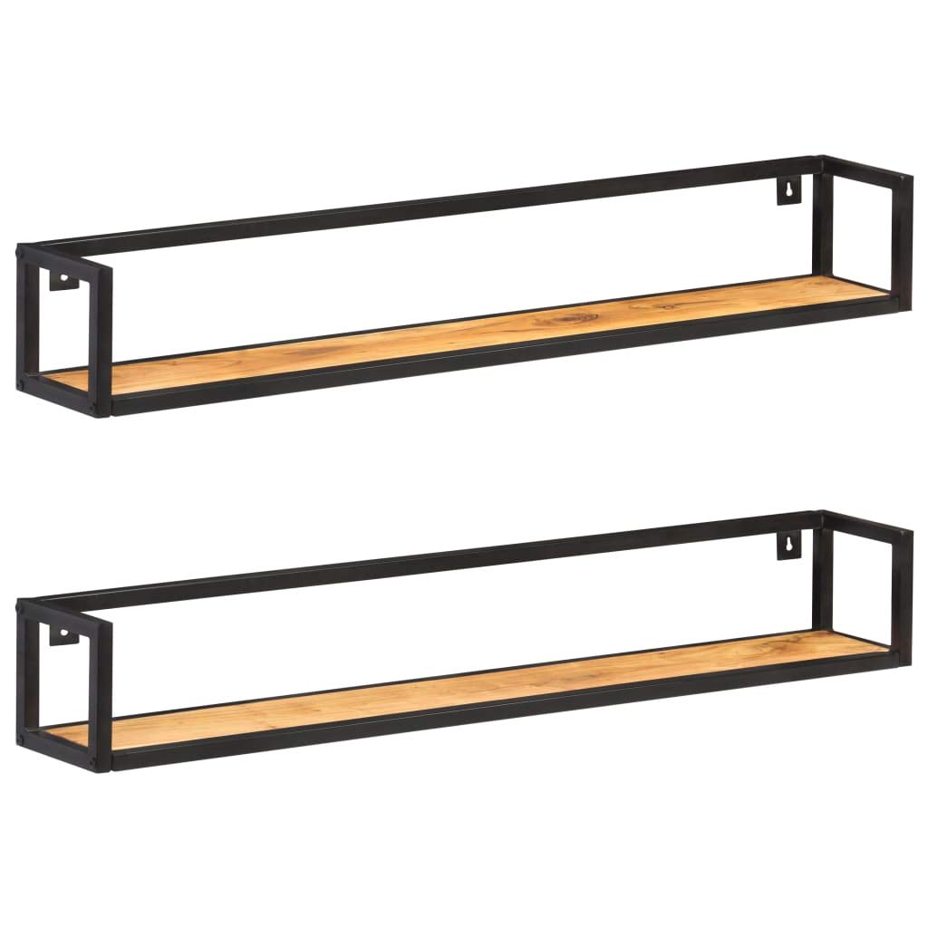 SKM 2-Pack Industrial Floating Shelves 4FT Solid Acacia Wood Wall Shelves - 88.2 lb Weight Capacity - Perfect for Living Room, Bedroom & Office Storage & Display