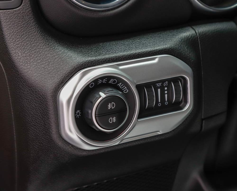 Silver ABS Car Headlight Control Panel Sticker Frame Decor Cover Trim for Jeep Wrangler JL & JT Gladiator (2018-2023 Models) - Durable Exterior Accessory for Off-Road Protection & Style Enhancement