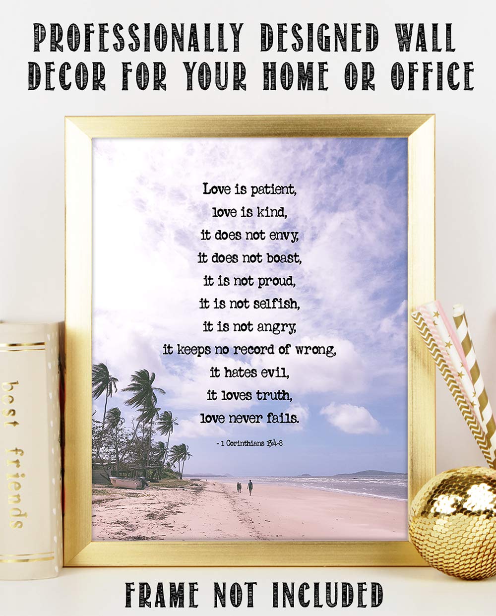 TJ Originals - 1 Corinthians 13:4-8 Bible Verse Wall Art, Love is Patient Love is Kind Christian Home Decor, 11x14 Inspirational Scripture Print, Purple Sky Religious Gift for Family & Friends - Perfect for Bedroom, Living Room, Church or Office Decor