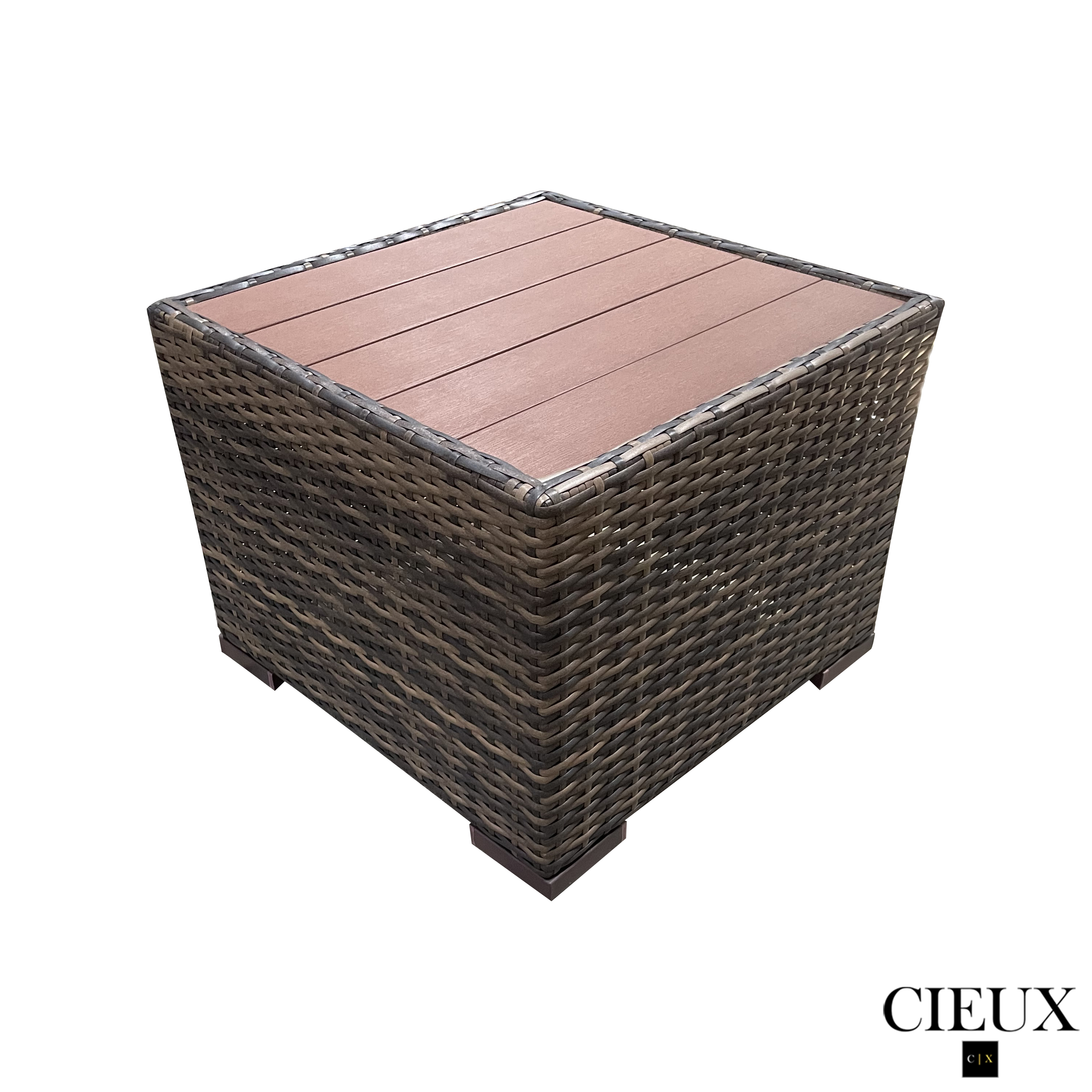 Brown Valence Outdoor Patio Wicker Square Side Table - Weather-Resistant Coffee Table for Garden, Poolside & Balcony Decor