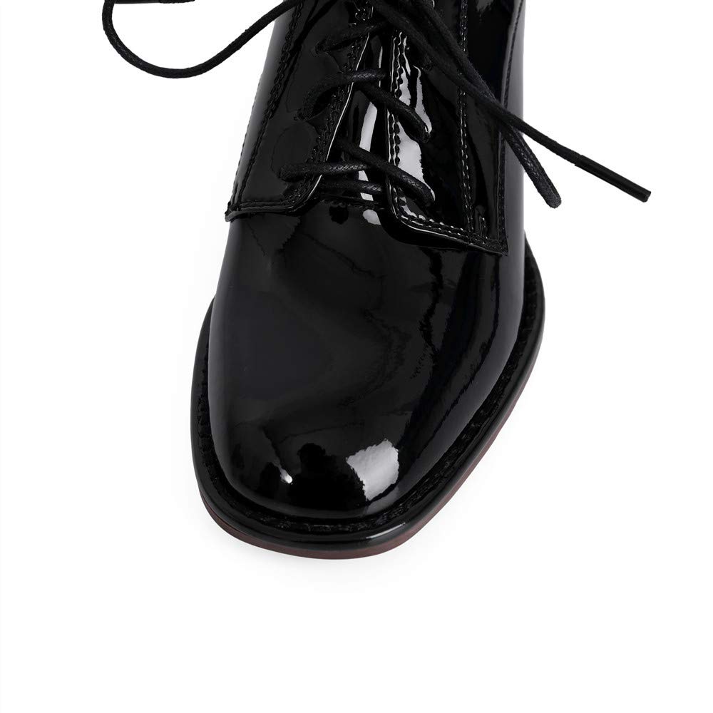 TinaCus Women's Glossy Patent Leather Oxford Shoes - Handmade Round Toe Self-Tie Mid Heel Chunky Heels for Women | Perfect for Office, Casual Wear & Special Occasions
