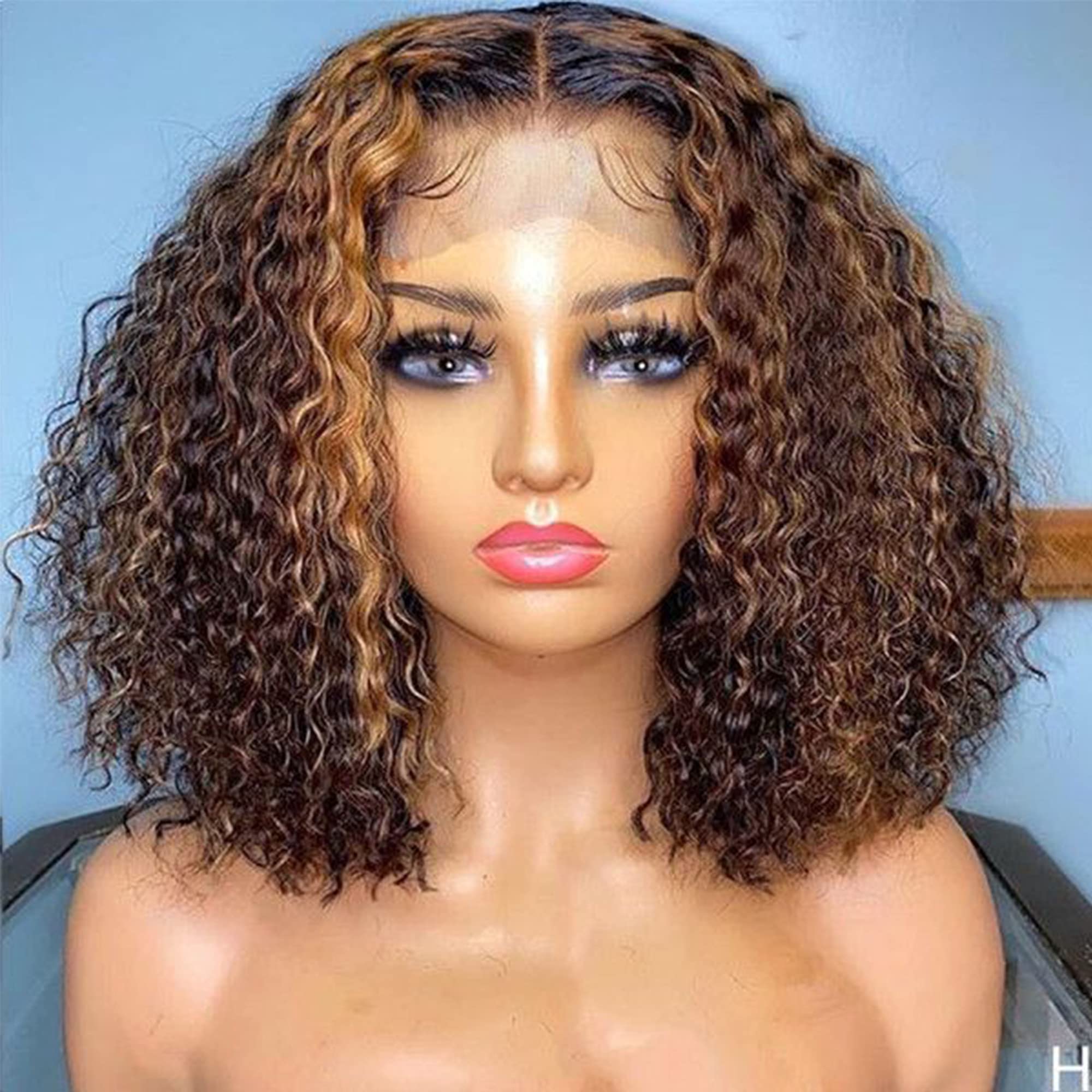 13x6 Venice Brown Highlight Curly Lace Front Human Hair Wig - Virgin Hair, Pre Plucked Hairline, Baby Hair & Bleached Knots (10inch, 150% Density) for Everyday Wear, Parties & Special Occasions