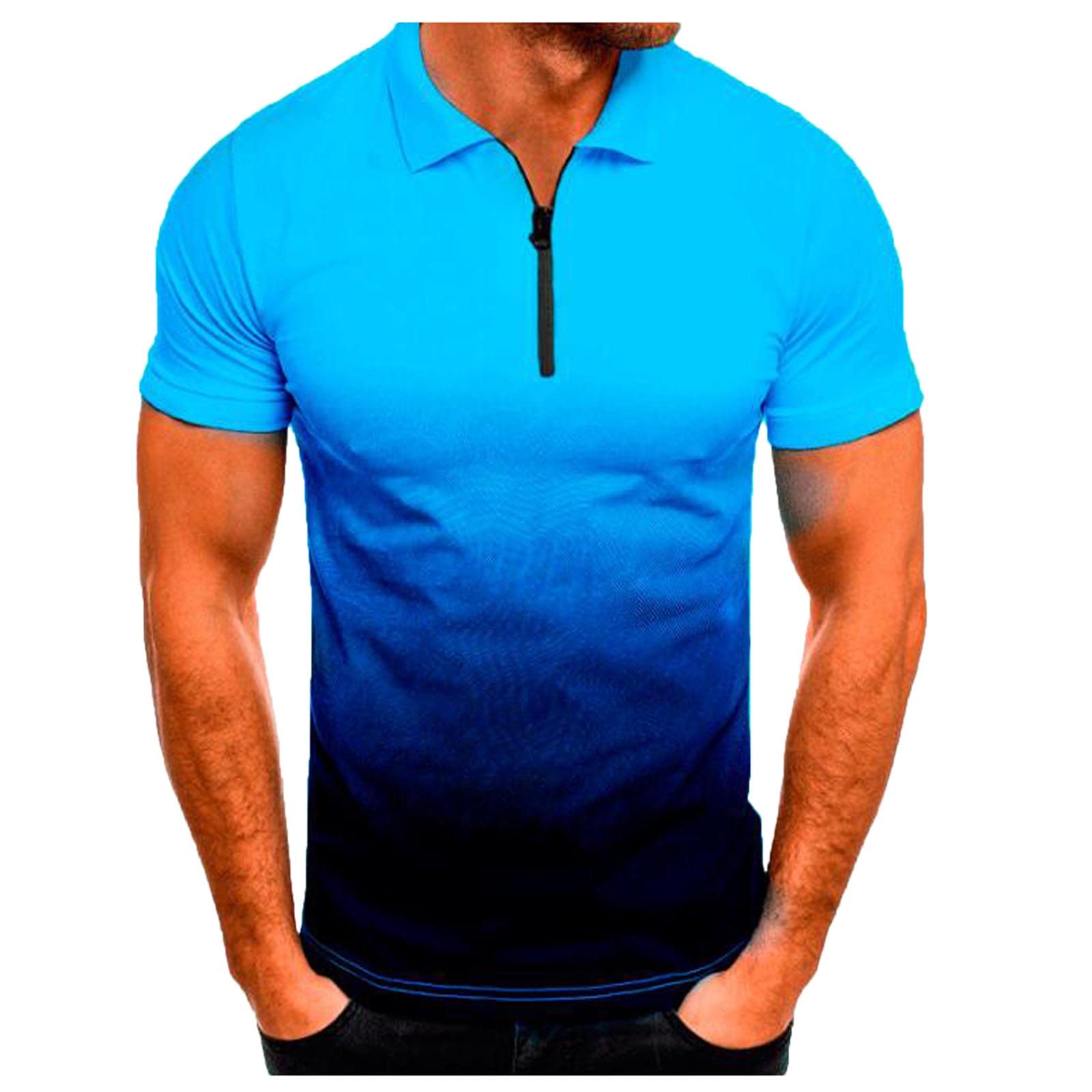 Men's Slim Fit Henley Shirt - Gradient Short Sleeve Button Lapel Tee for Fitness & Athletic Wear | Gym, Running, Casual Outfits