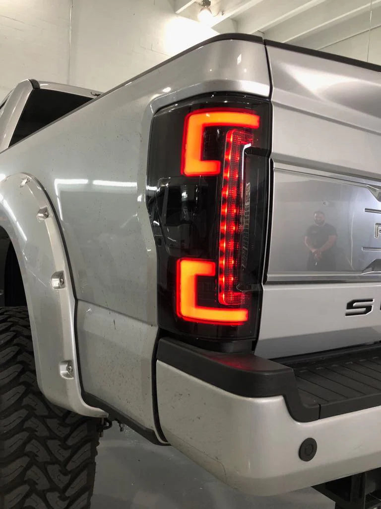 Ford Super Duty F250 F350 F450 F550 2017-2019 LED Tail Lights - Smoked OLED Replacement for OEM - Upgrade Your Truck Lighting for Night Driving & Enhanced Visibility