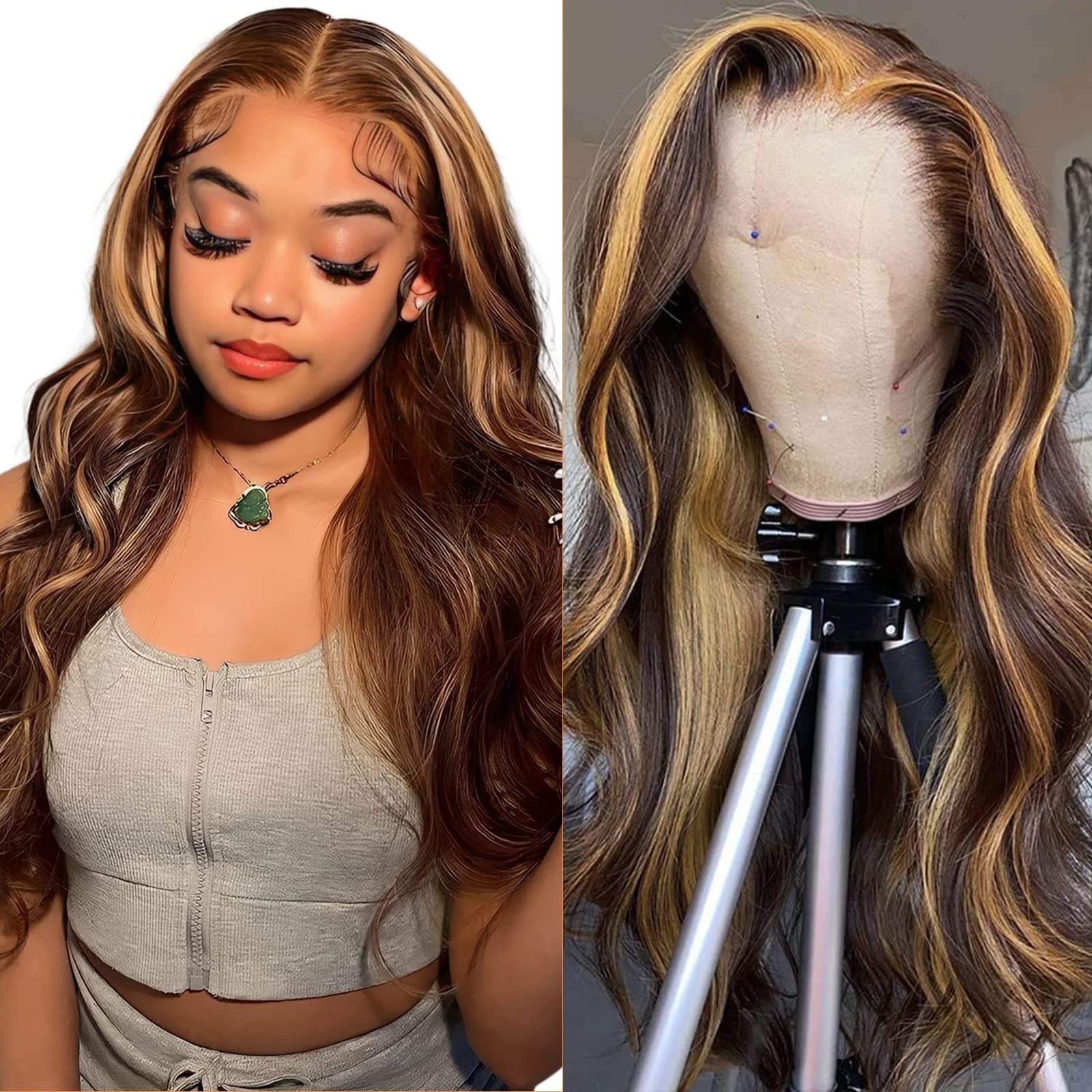 Ombre Lace Front Wig Human Hair 150% Density 13x4 HD Transparent Honey Blonde Body Wave Glueless Wig 24 Inches - Perfect for Daily Wear, Cosplay, and Special Occasions
