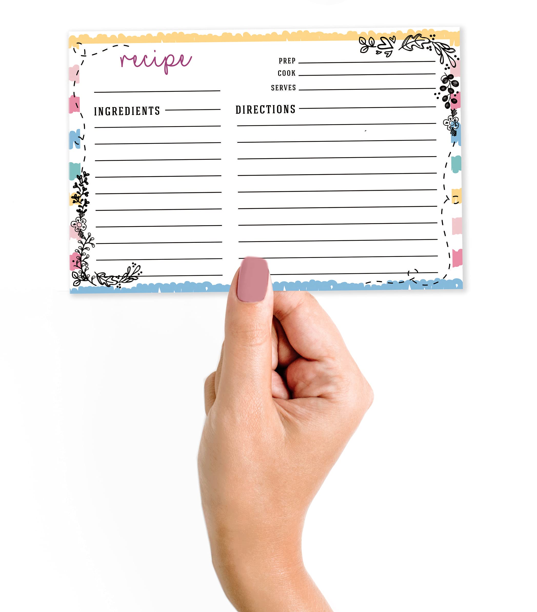 6x4 Inch Floral Recipe Cards - Single-Sided White Wedding & Bridal Shower Recipe Cards (Pack of 50) - Perfect for DIY Wedding Favors, Baby Shower Gifts & Handwritten Recipe Keepsakes