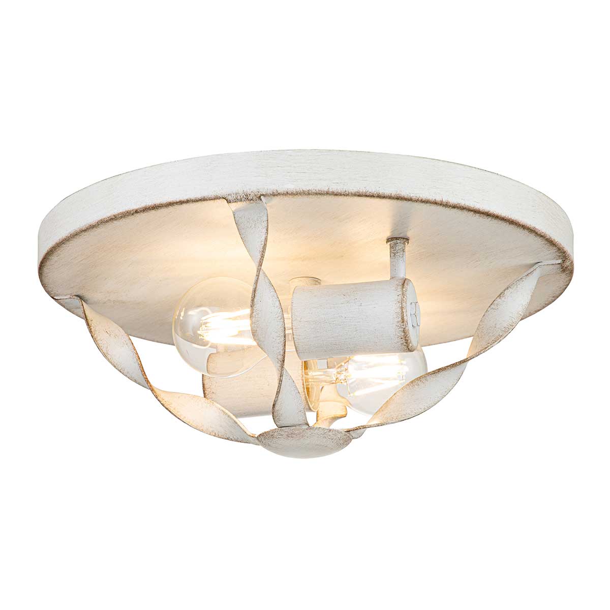 Bradbury 2-Light Flush Mount Ceiling Light Fixture - Antique White/Grey Ash Finish with E27 Socket - Perfect for Bedroom, Living Room & Hallway Lighting