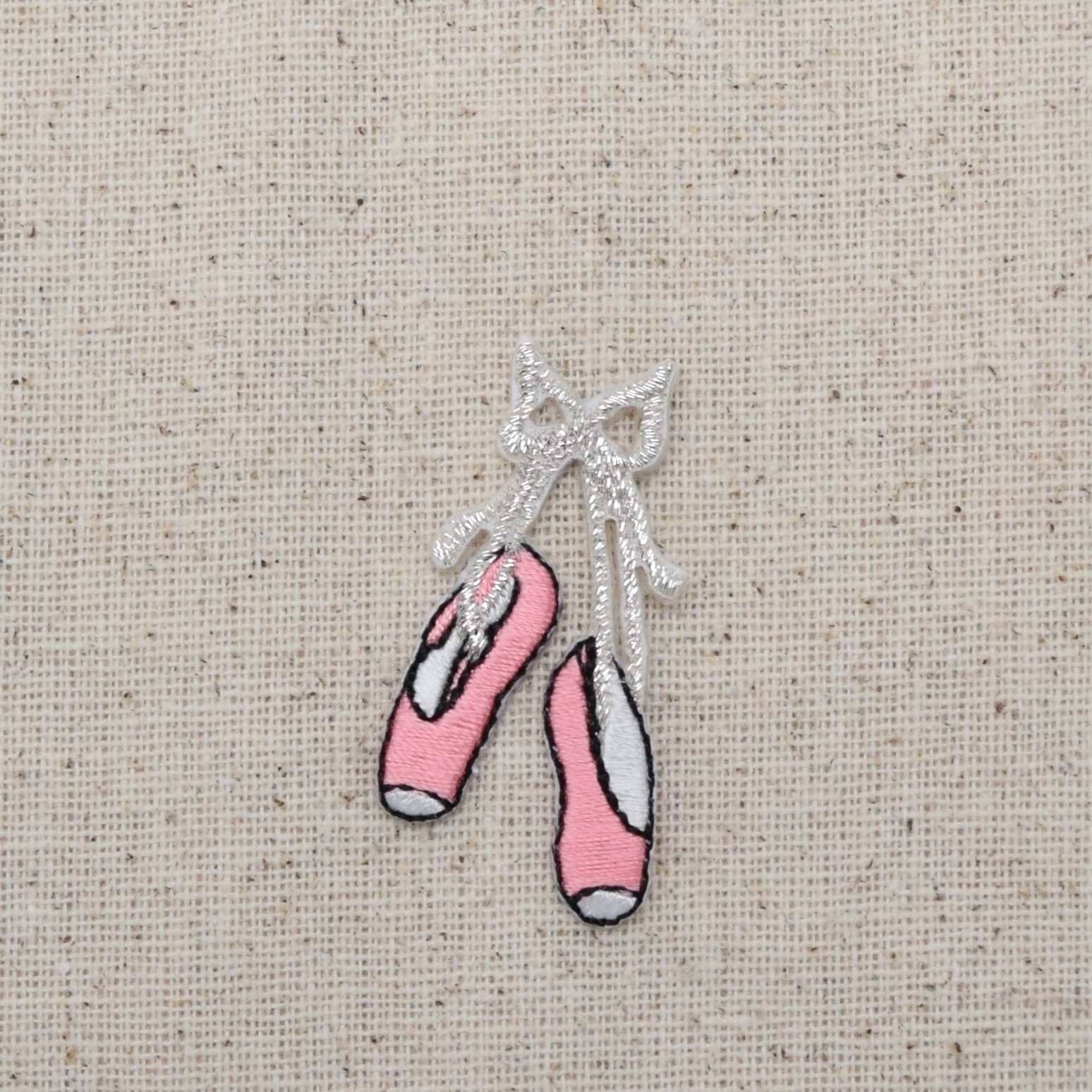 Pink Ballet Shoes for Women - Elegant Silver Bow Slippers with Embroidered Iron-On Patch - Perfect for Dance Practice, Ballet Class & Gift Giving