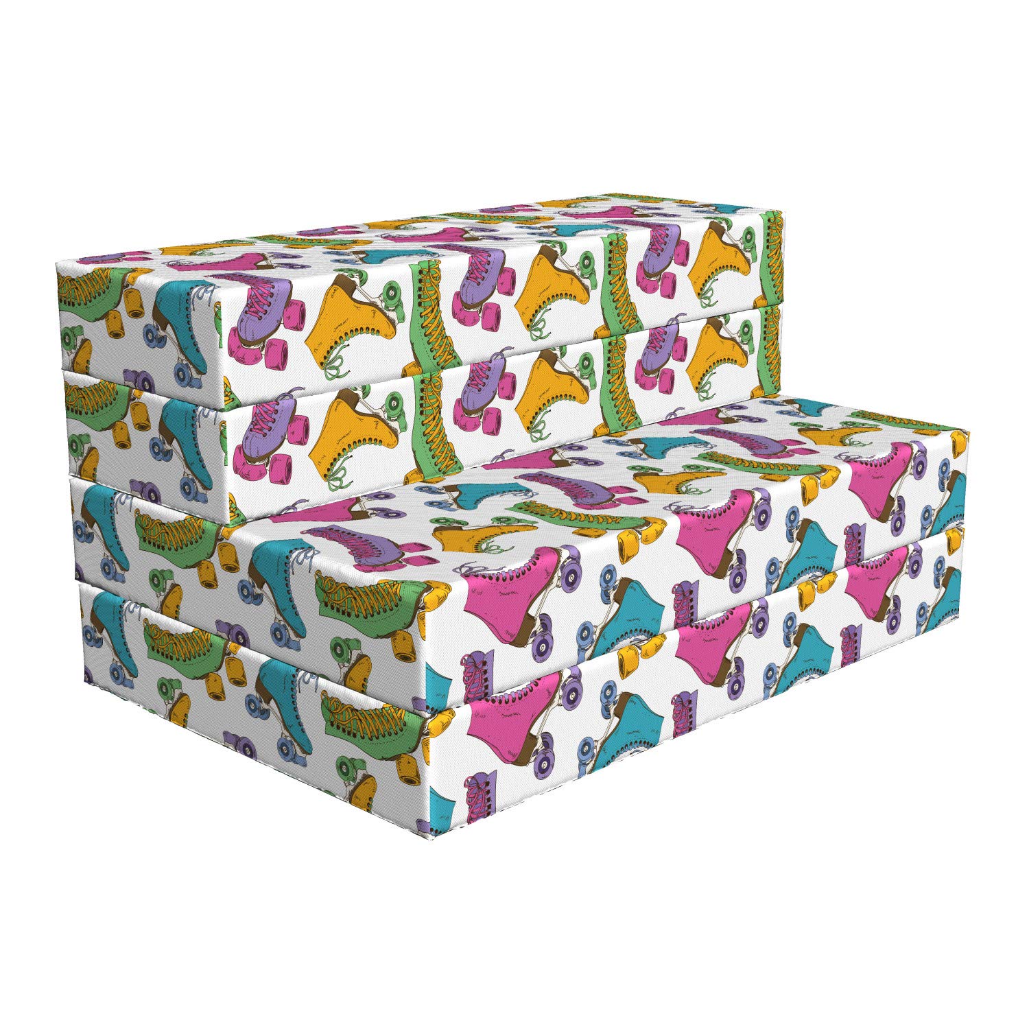 Ambesonne Vintage Foldable Mattress - Roller Skates Pattern Art Design - 74.8 x 39.4 Inches Multicolor - Perfect for Guest Beds, Dorm Rooms & Camping Trips