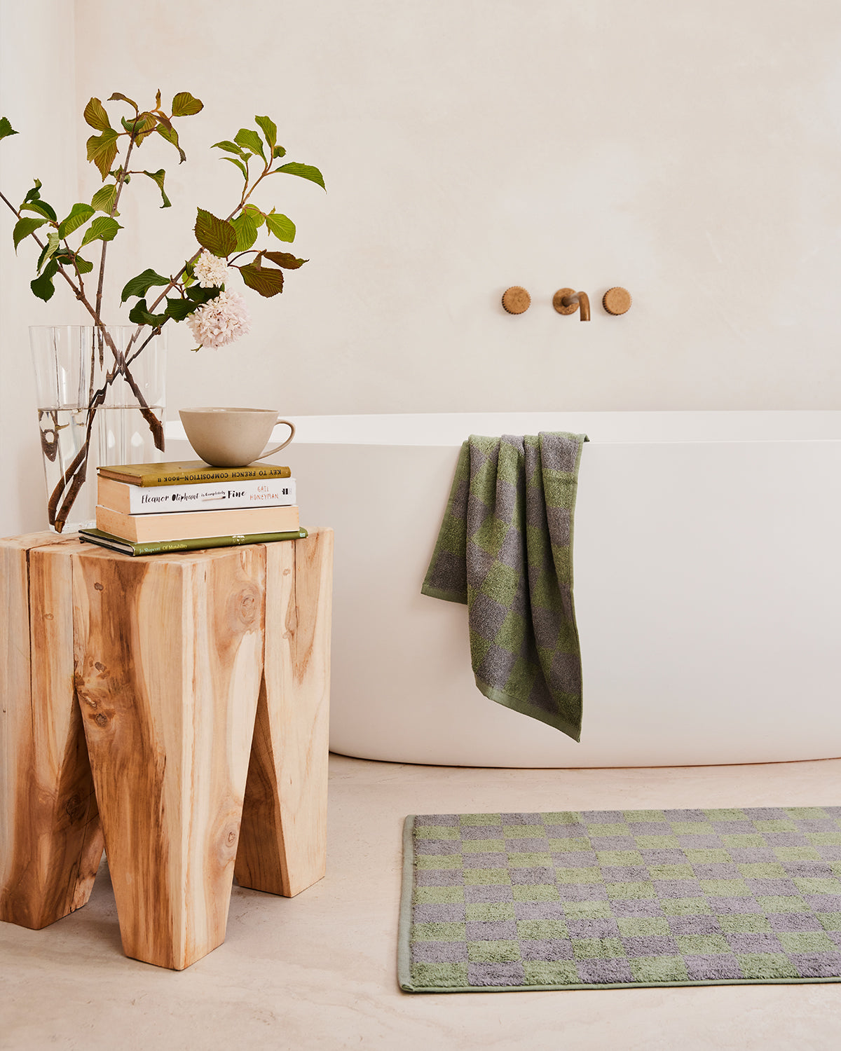 Organic Pistachio & Mineral Check 100% French Flax Linen Terry Hand and Face Towel - Soft Absorbent Eco-Friendly Towel for Bathroom, Spa, and Travel Use