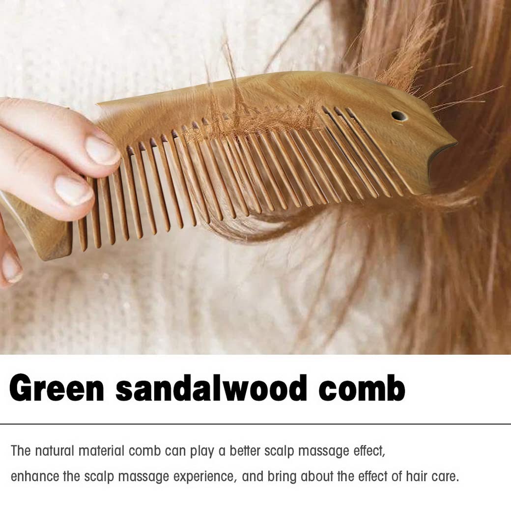 Natural Sandalwood Comb for Curly Hair - Wide Tooth Wooden Comb with Anti-Static & Massage Design, Hand-Carved Sandalwood Detangling Comb for Smooth & Healthy Hair - Perfect for Daily Hair Care, Travel & Gifting