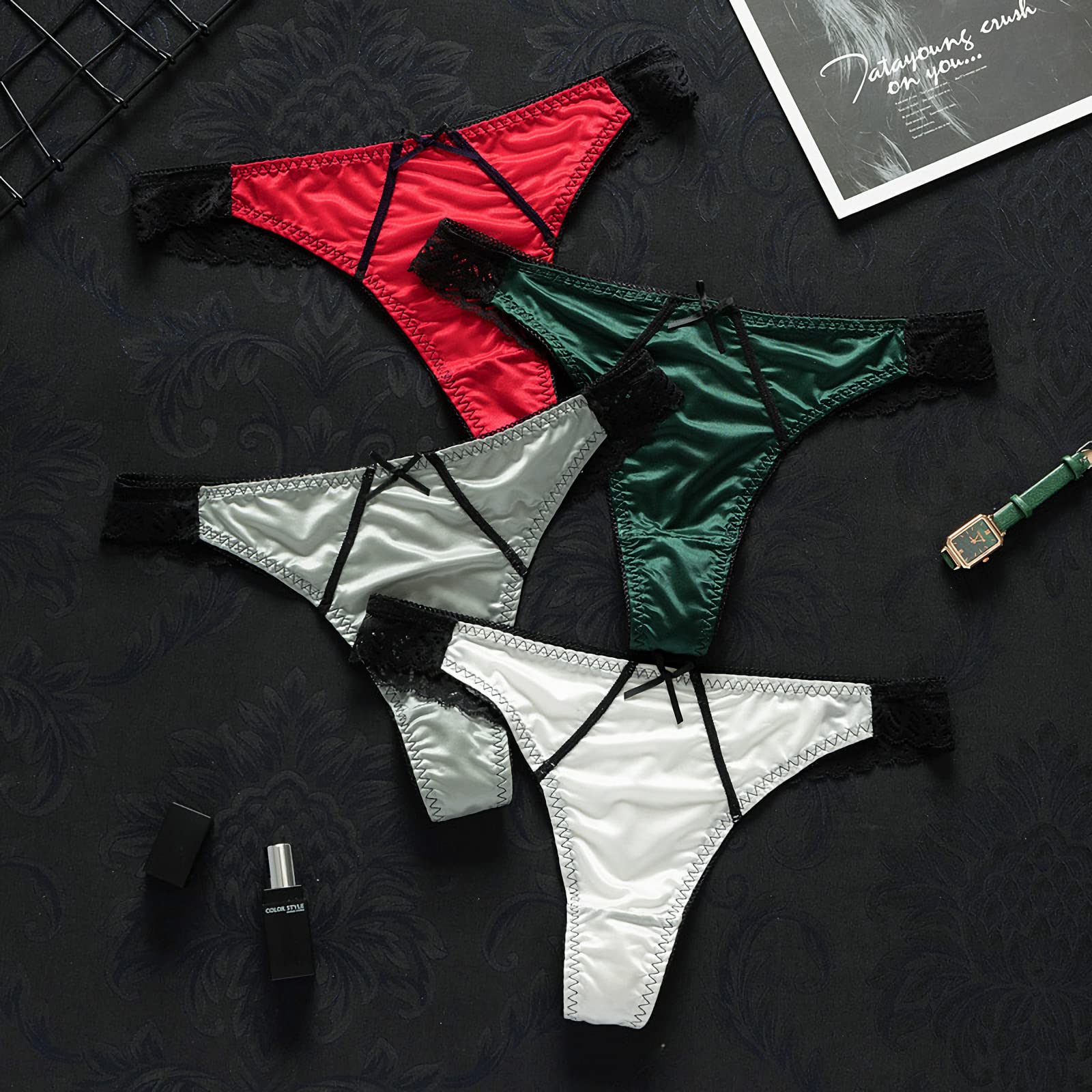 5 Pack Women's Sexy Lace Thongs - T-back Bikini Panties in Ice Silk Fabric for Yoga, Sports & Fitness | Comfortable Underwear for Workout, Daily Wear & Intimate Occasions