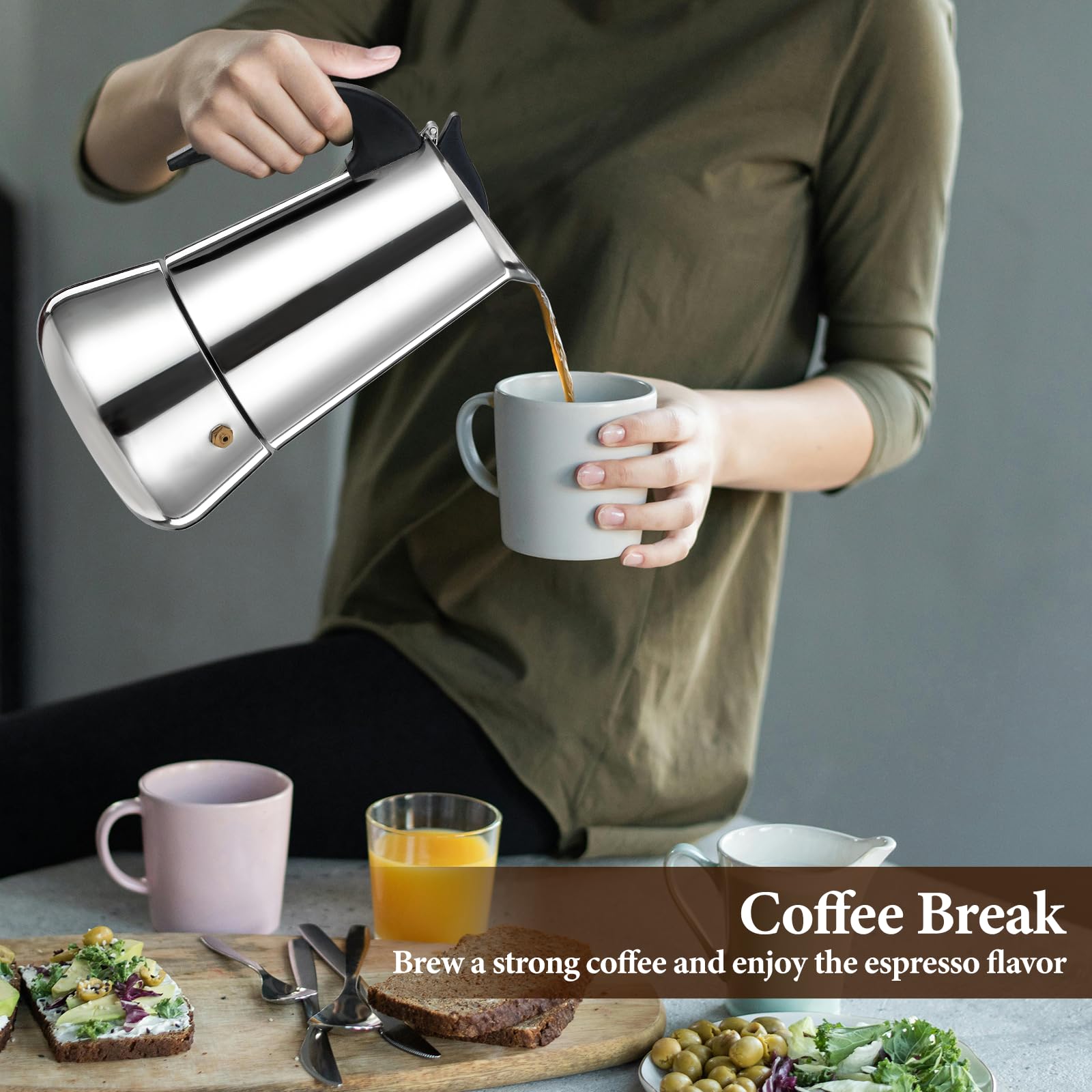 2 Cup Moka Pot Percolator - Italian Stovetop Espresso Maker (100ml) - Stainless Steel Coffee Brewer for Induction & Ceramic Cooktops - Perfect for Home, Office, Camping & Gifts