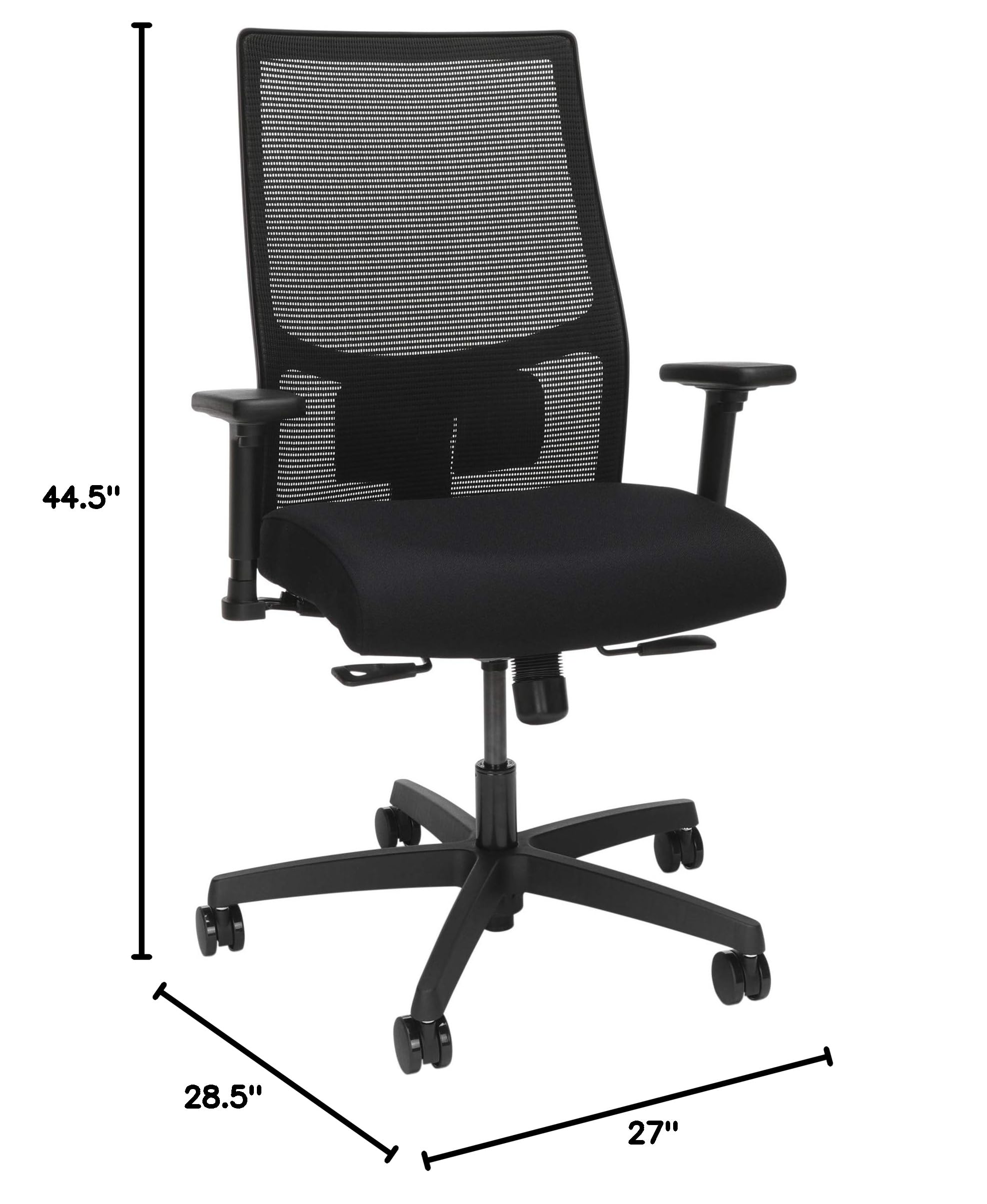 HON Ignition 2.0 Ergonomic Office Chair - Adjustable Lumbar Support & Armrests, Seat Slide Mechanism, High Back Support with Cushion, Swivel Wheels, Black - Perfect for Home Office, Gaming & Workspace Comfort