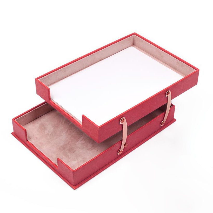MOOG Leather Double Document Tray - Premium Office Organizer for Files, Papers & Folders - Perfect for Desk, Home & Office Organization