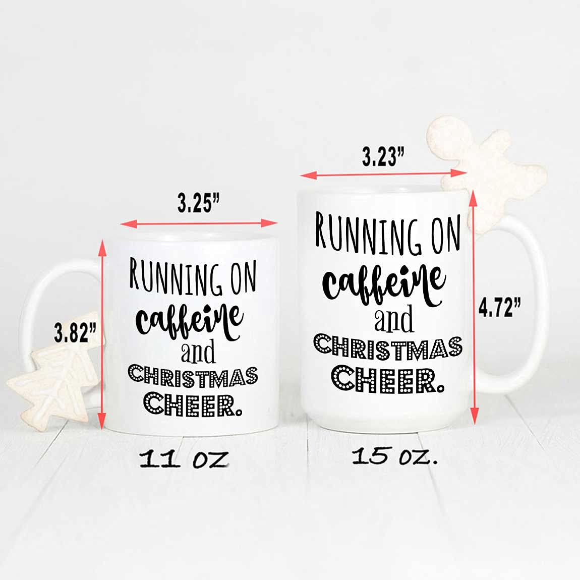 Personalized Ceramic Coffee Mug 11oz & 15oz - Running On Caffeine And Christmas Cheer Holiday Stress Novelty Mug - Perfect Tea Cup Gift for Birthday, Christmas, Thanksgiving - Ideal for Office, Home & Holiday Gatherings