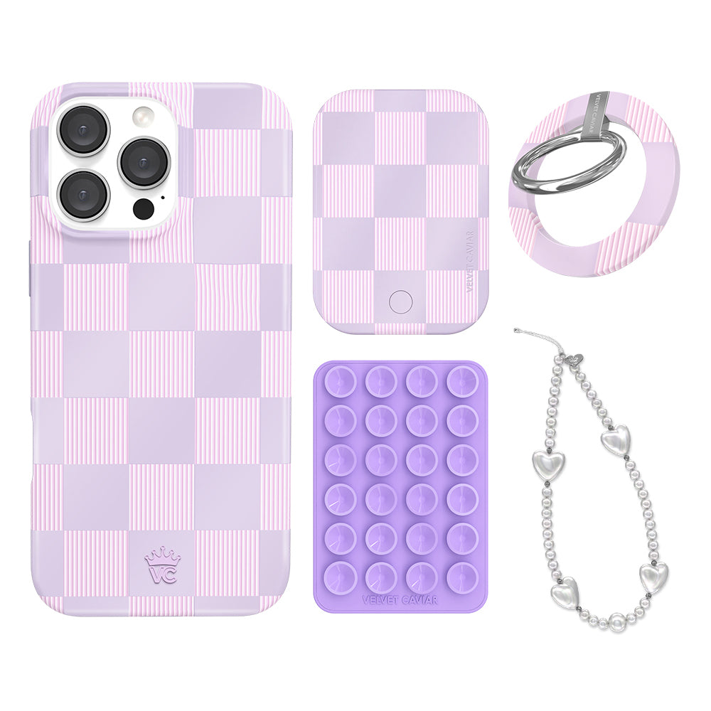 Lilac Vibe Checkered iPhone Case with Grip - Trendy Protective Phone Cover for iPhone 13/14/15 Pro Max - Perfect for Everyday Use, Work & Travel