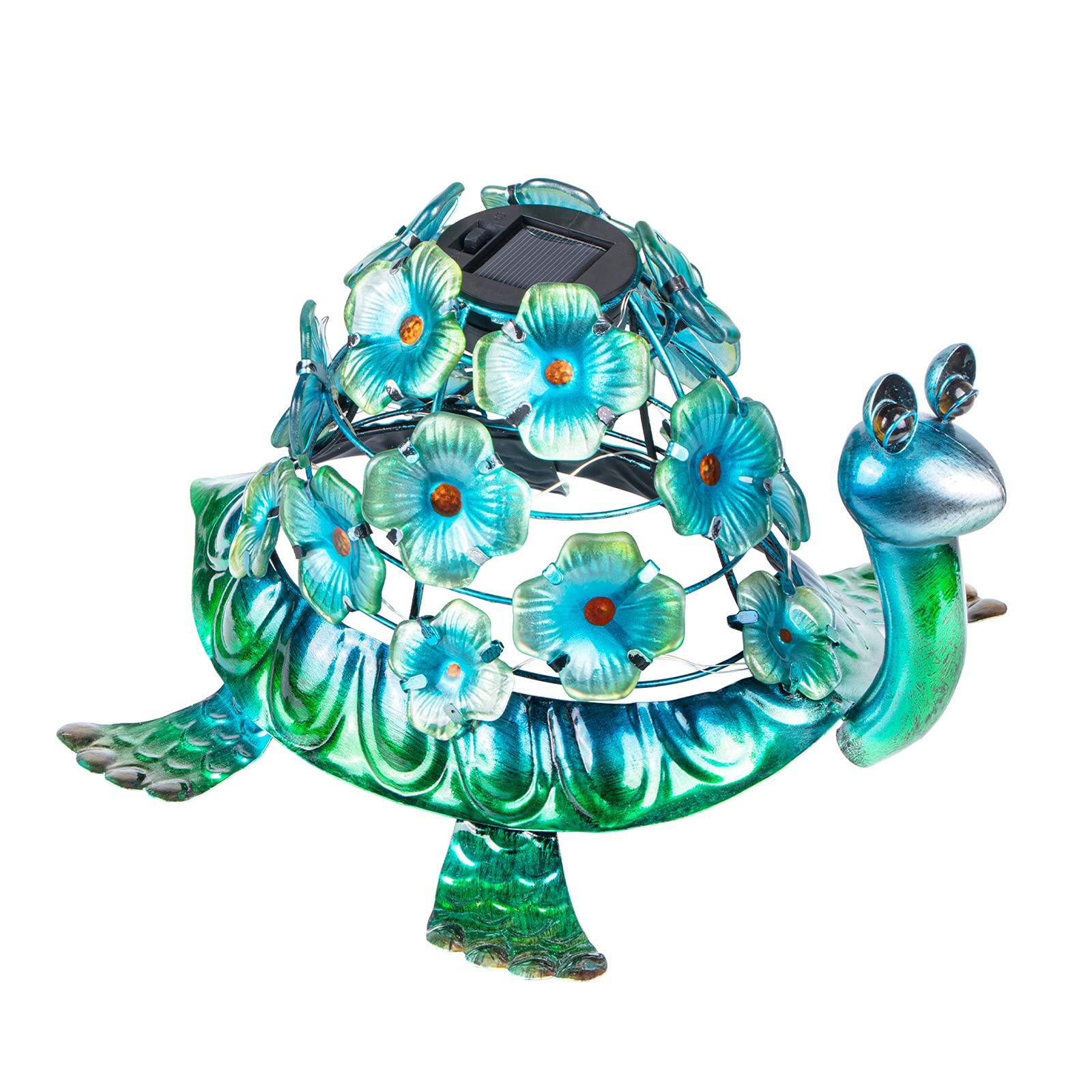 VCUTEKA Solar Powered Outdoor LED Lights - Waterproof Metal Turtle Floral Garden Decor with Solar Panel for Patio, Lawn, Yard - Perfect for Landscape Lighting & Nighttime Ambience - Great Gift Idea for Garden Lovers